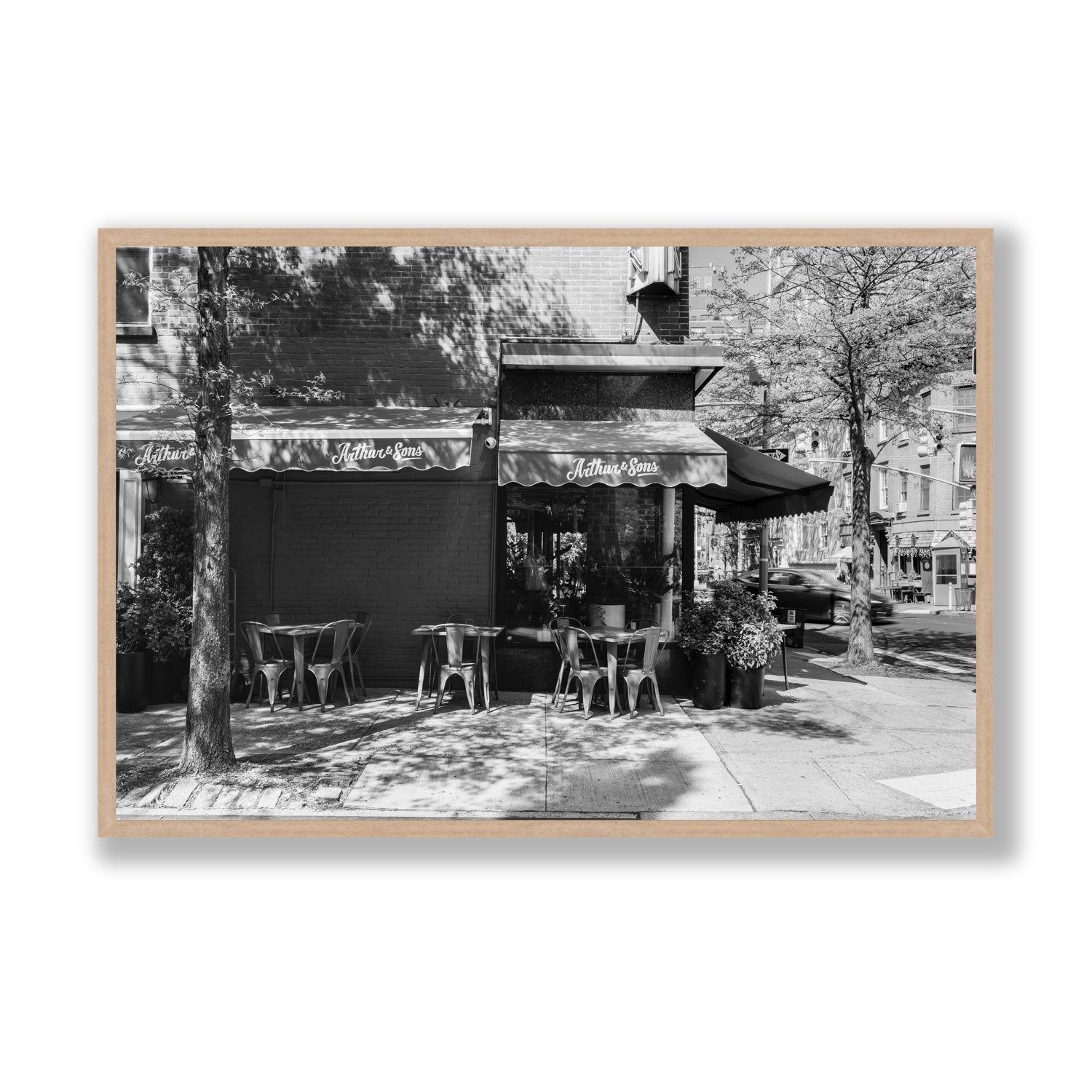 Arthur's Corner New York NYC Restaurant wall art Statement full-bleed fine art print in natural oak frame