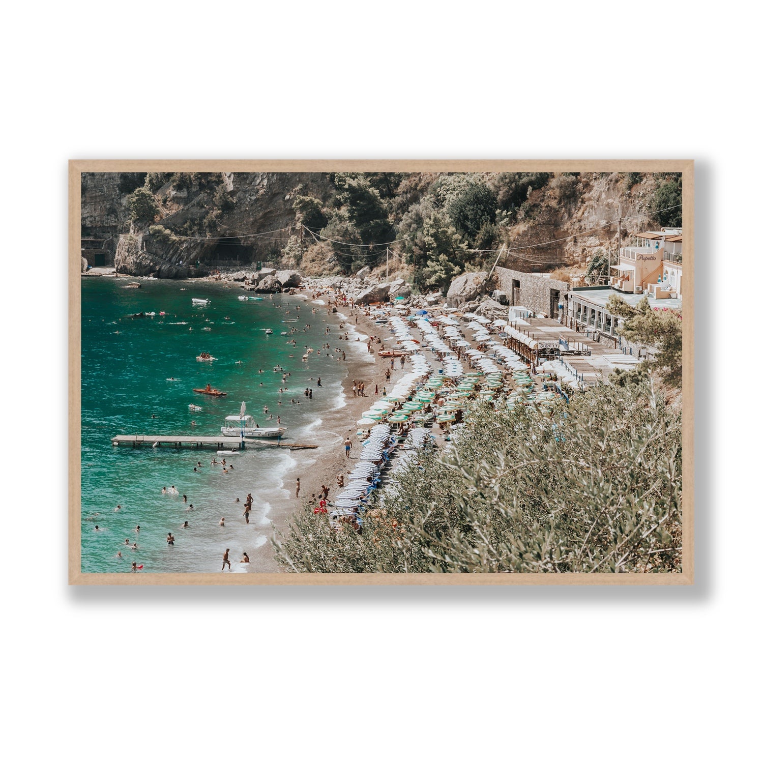 Fornillo Beach fine art print, Positano, Italy, Statement, Natural Oak Frame · Full Bleed, Fine Art Print