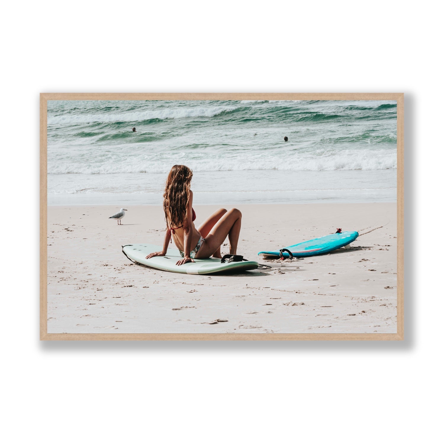 Ciao Bella Byron Bay Surf coastal wall art Statement full-bleed fine art print in natural oak frame