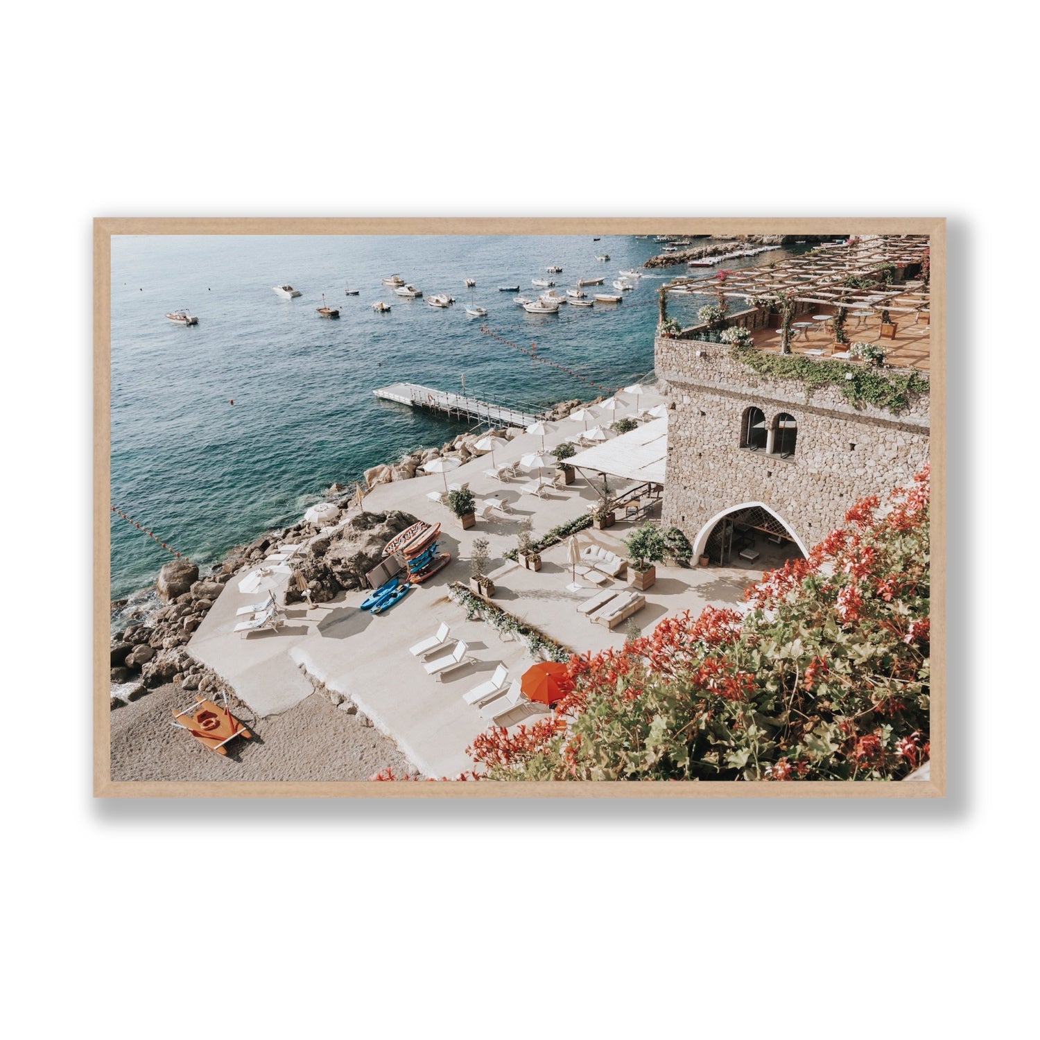Floral Fortress fine art print, Amalfi, Italy, Statement, Natural Oak Frame · Full Bleed, Fine Art Print