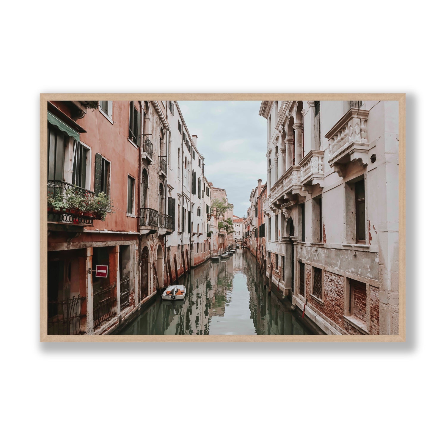 The Floating City Venice Canal Italian decor wall art Statement full-bleed fine art print in natural oak frame