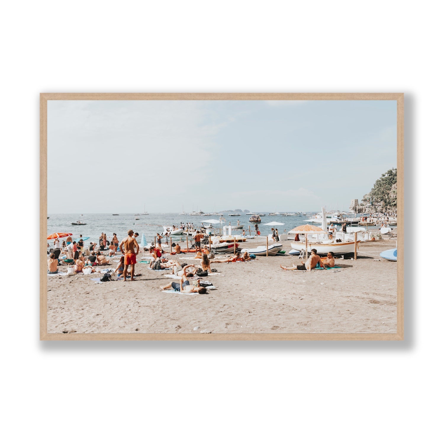 Beachy Vibes fine art print, Positano, Italy, Statement, Natural Oak Frame · Full Bleed, Fine Art Print