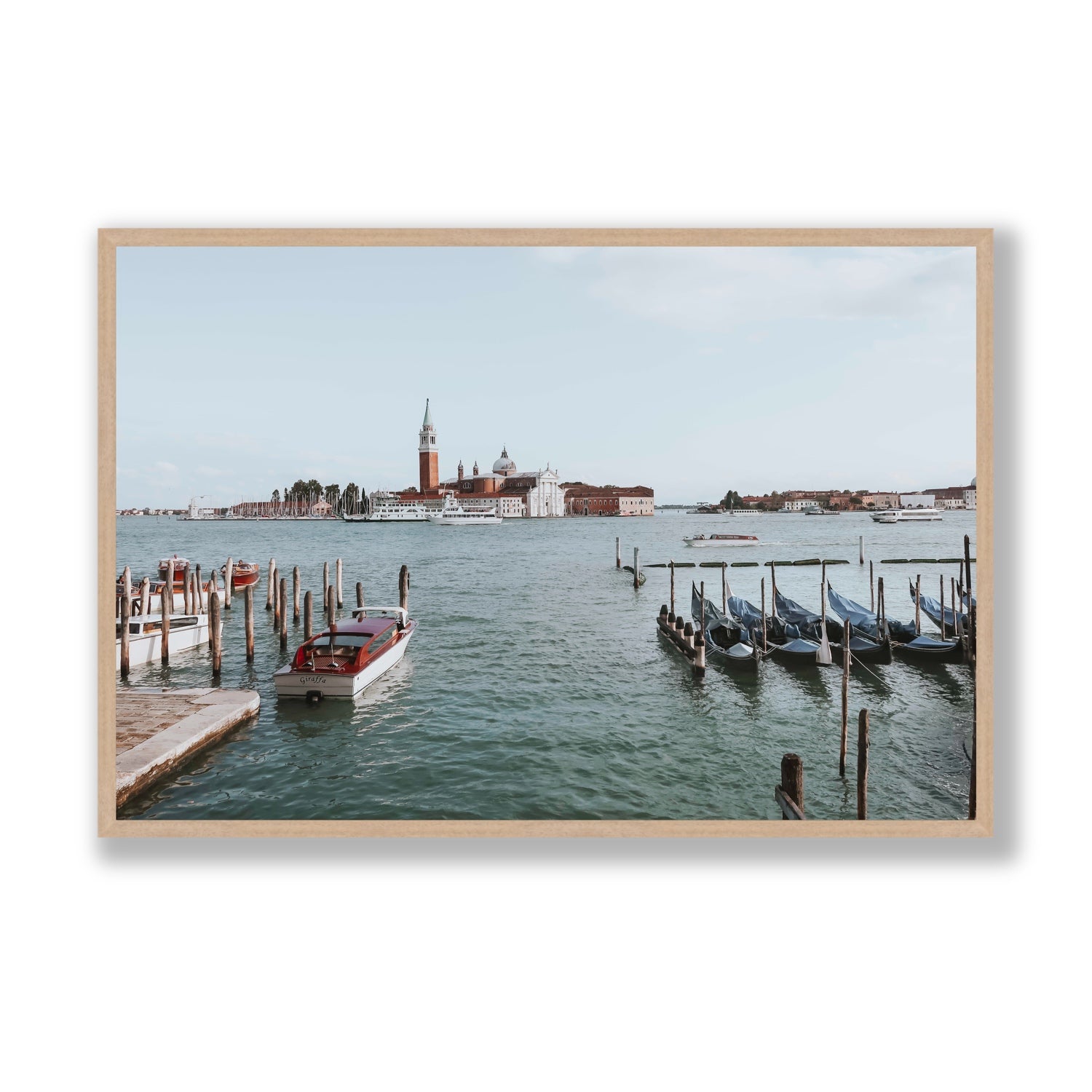 Venetian Waterscape Venice Italian art print Statement full-bleed fine art print in natural oak frame