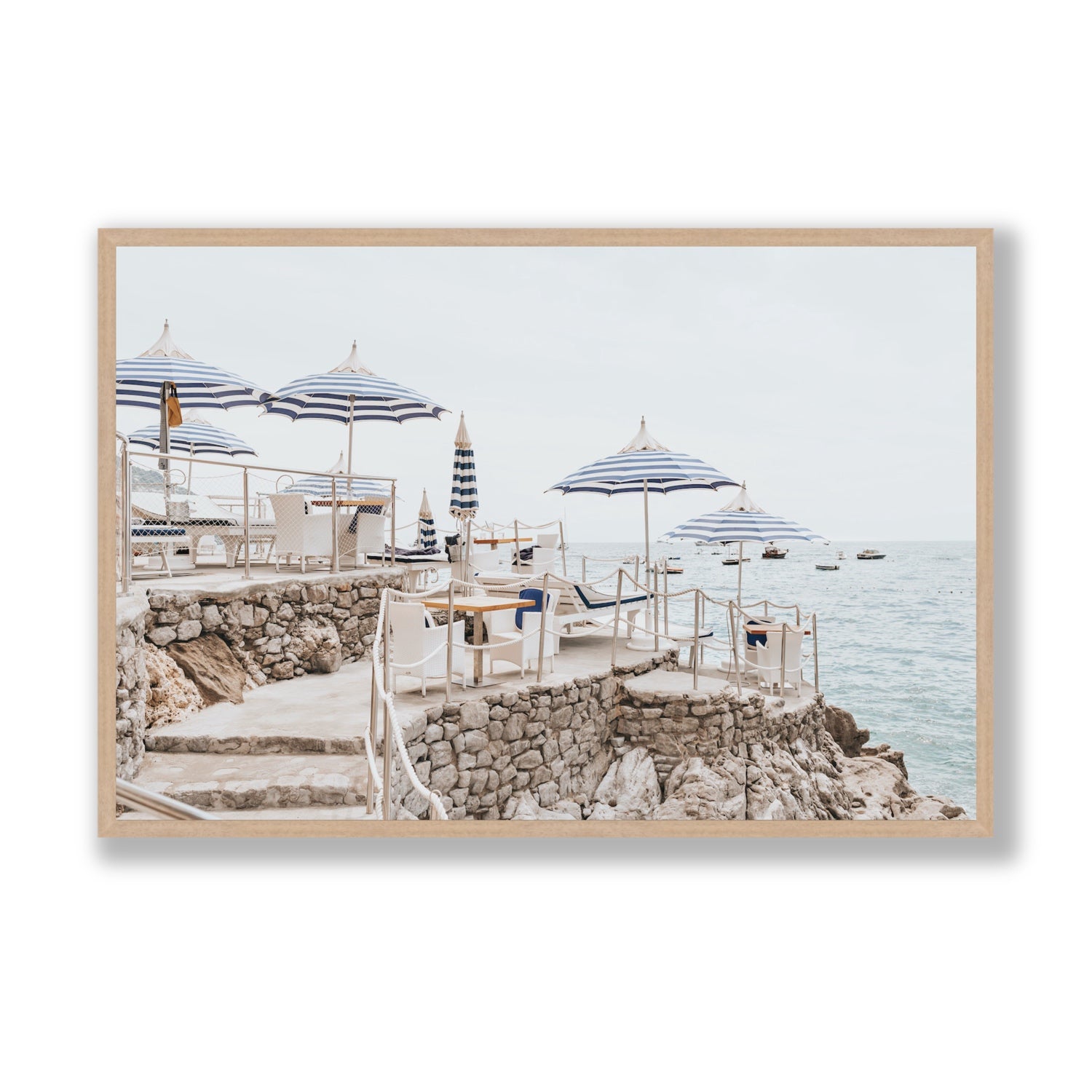 Ombrelloni fine art print, Positano, Italy, Statement, Natural Oak Frame · Full Bleed, Fine Art Print