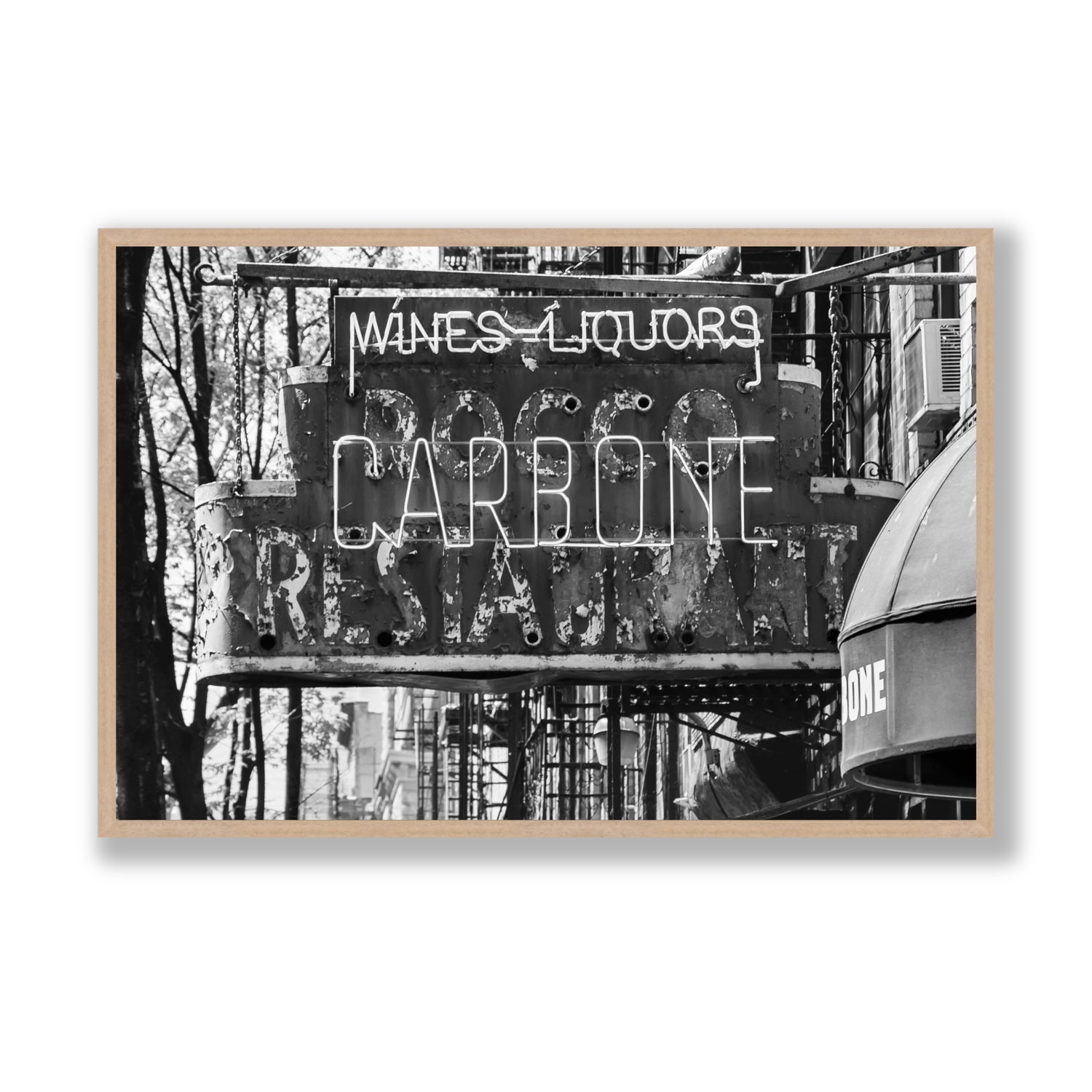 Thompson Street New York NYC Black & White wall art Statement full-bleed fine art print in natural oak frame