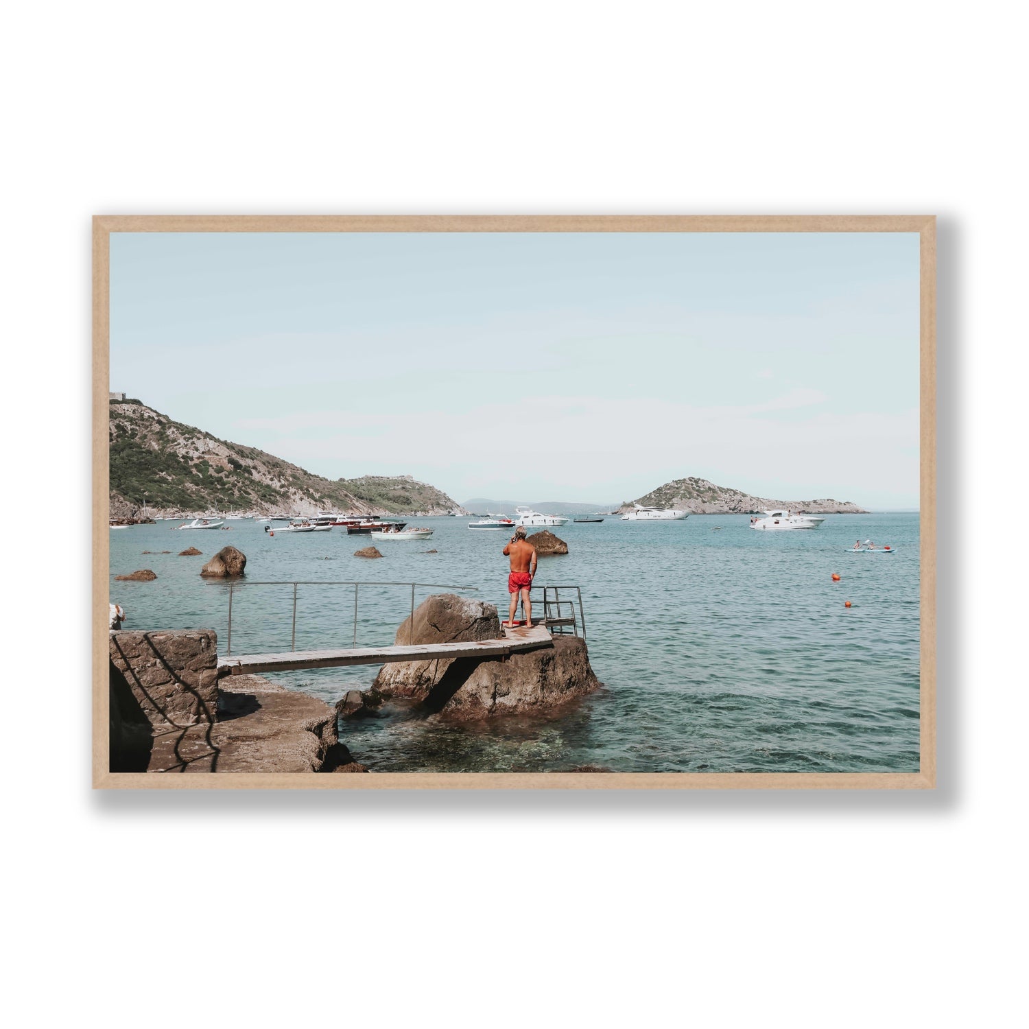 Out Of Office Tuscany coastal Italian wall art Statement full-bleed fine art print in natural oak frame