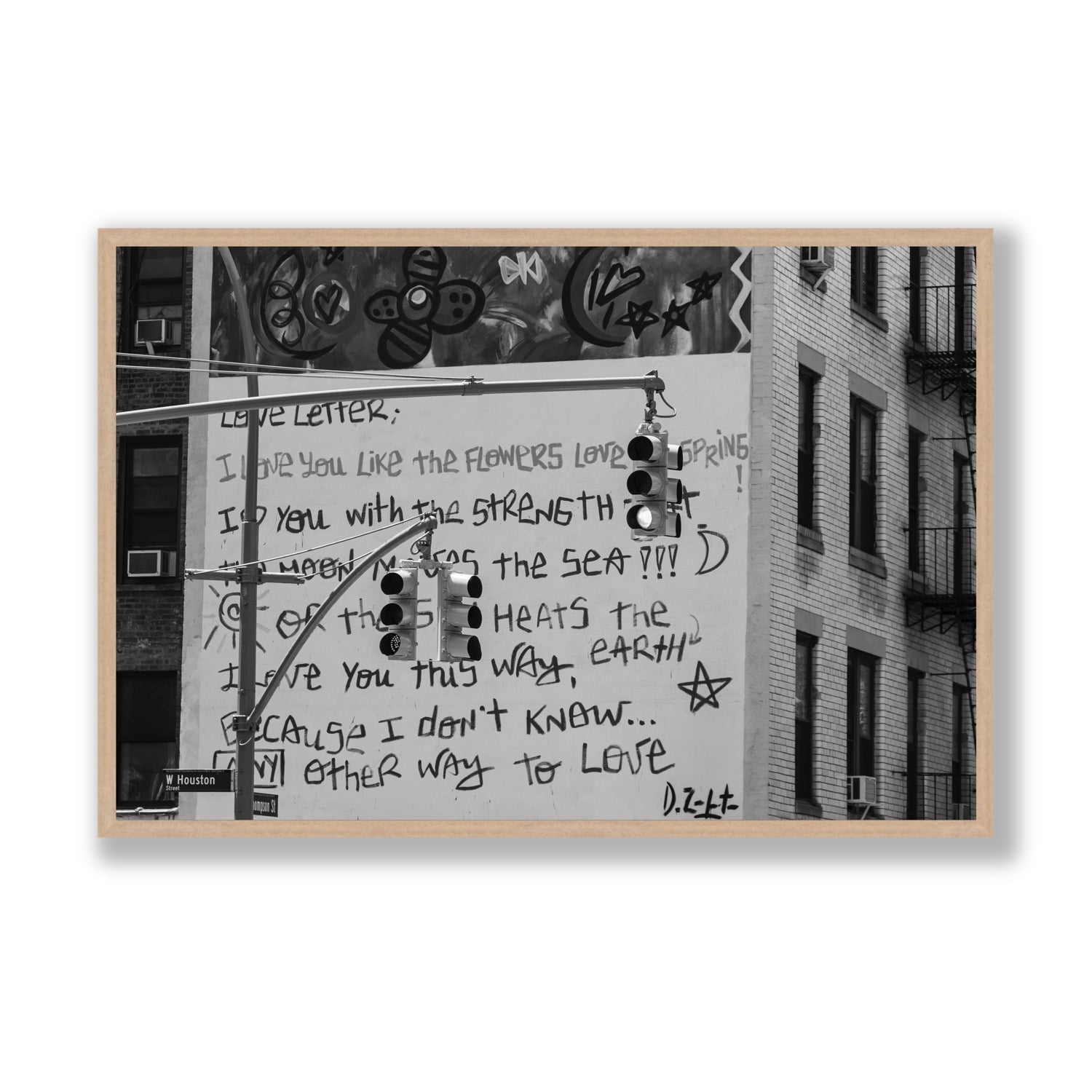 Love Letter New York NYC Black & White wall art Statement full-bleed fine art print in natural oak frame