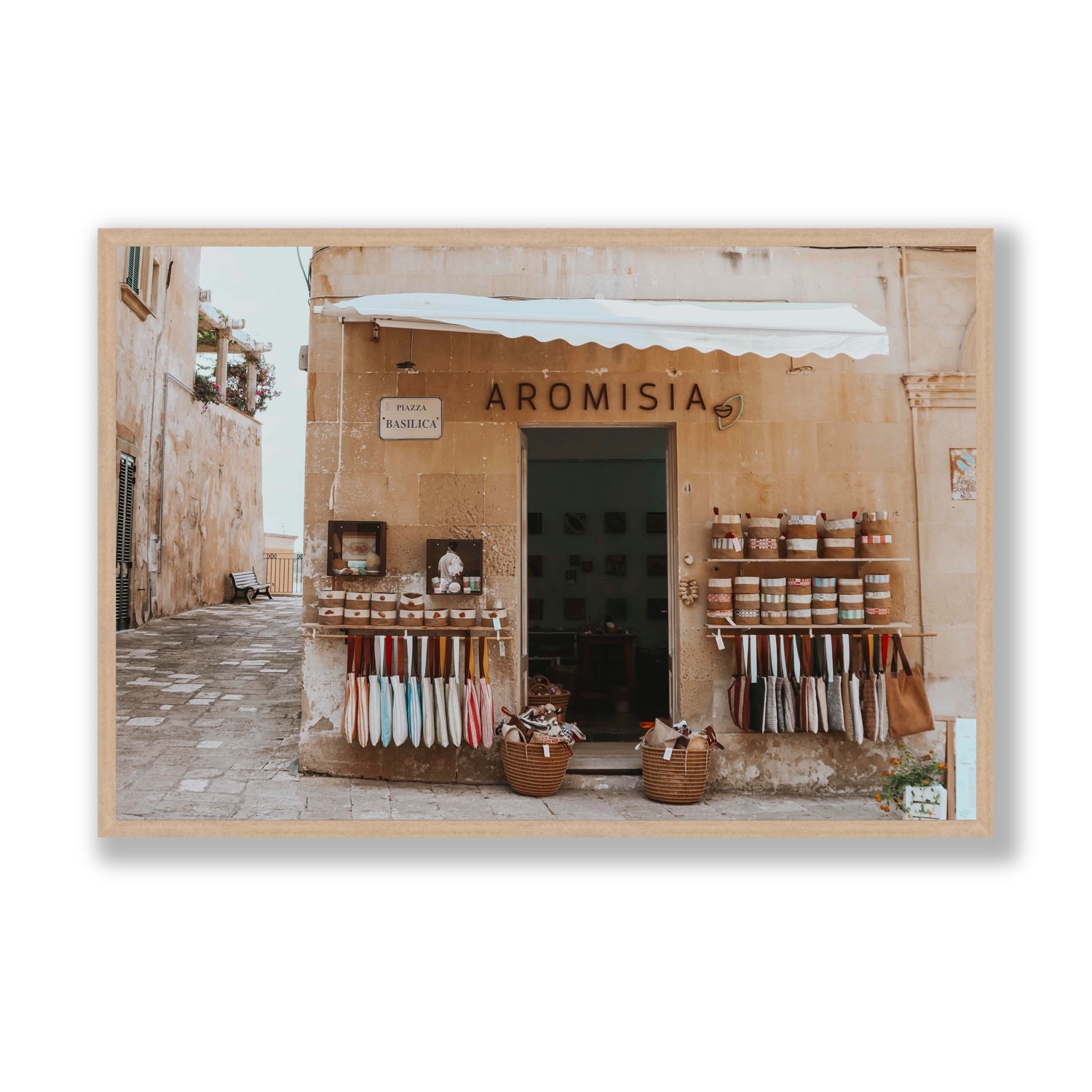 Aromisia Puglia Otranto Italian wall art Statement full-bleed fine art print in natural oak frame