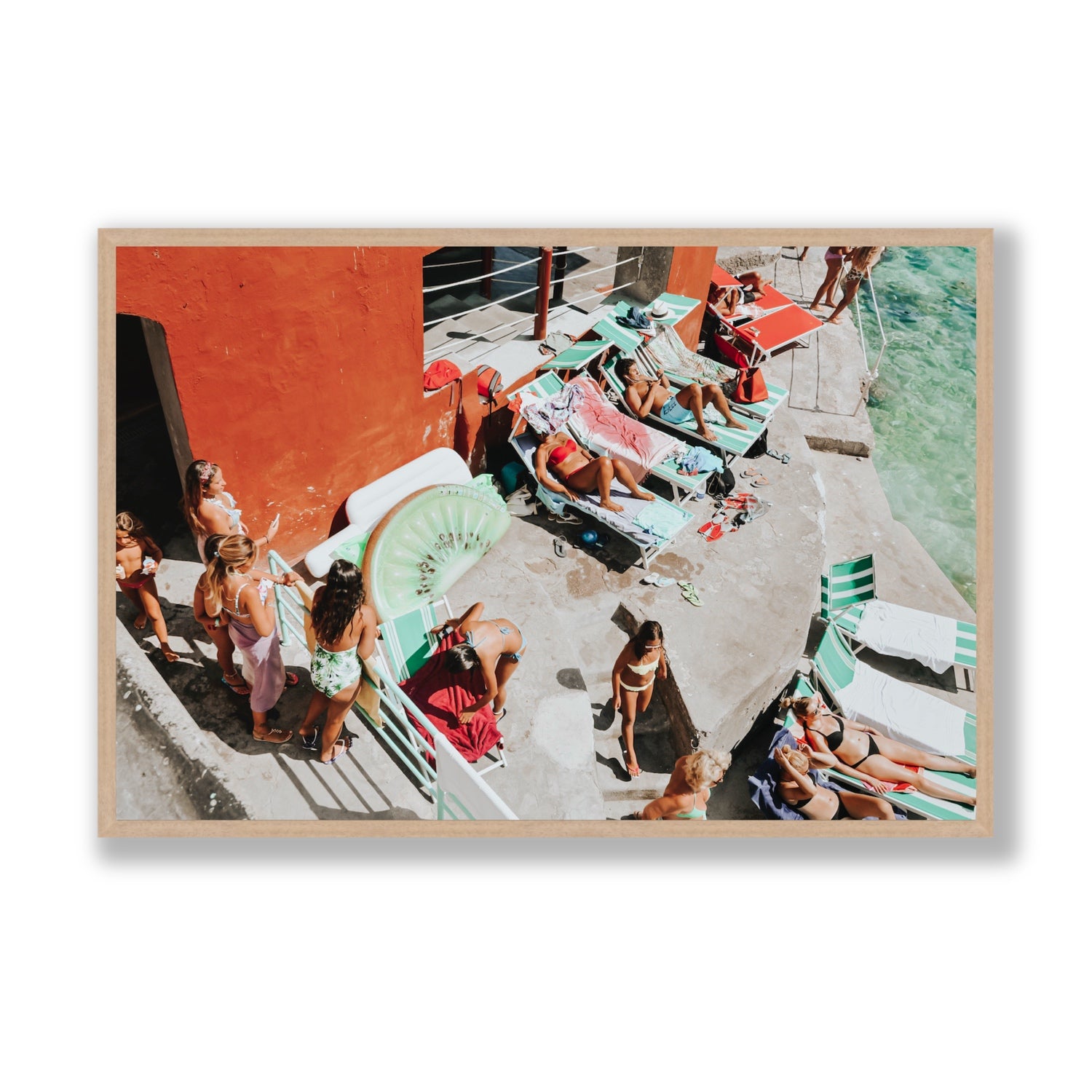 Italianita Capri beach Mediterranean wall art Statement full-bleed fine art print in natural oak frame