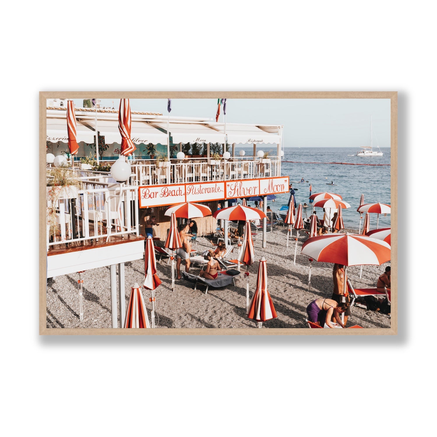 Silver Moon Amalfi Mediterranean wall art Statement full-bleed fine art print in natural oak frame