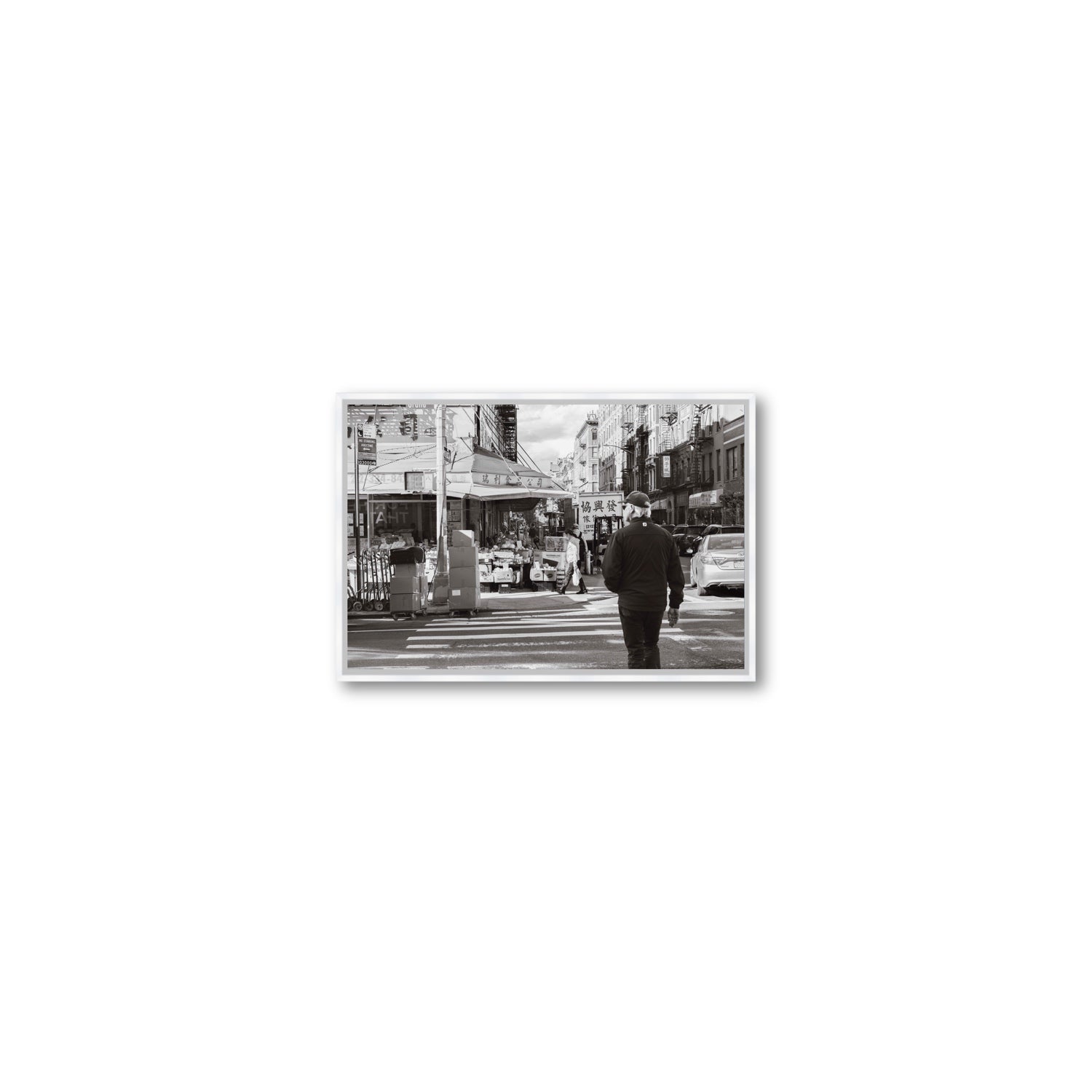 Chinatown New York NYC Street wall art Small fine art canvas in white float frame