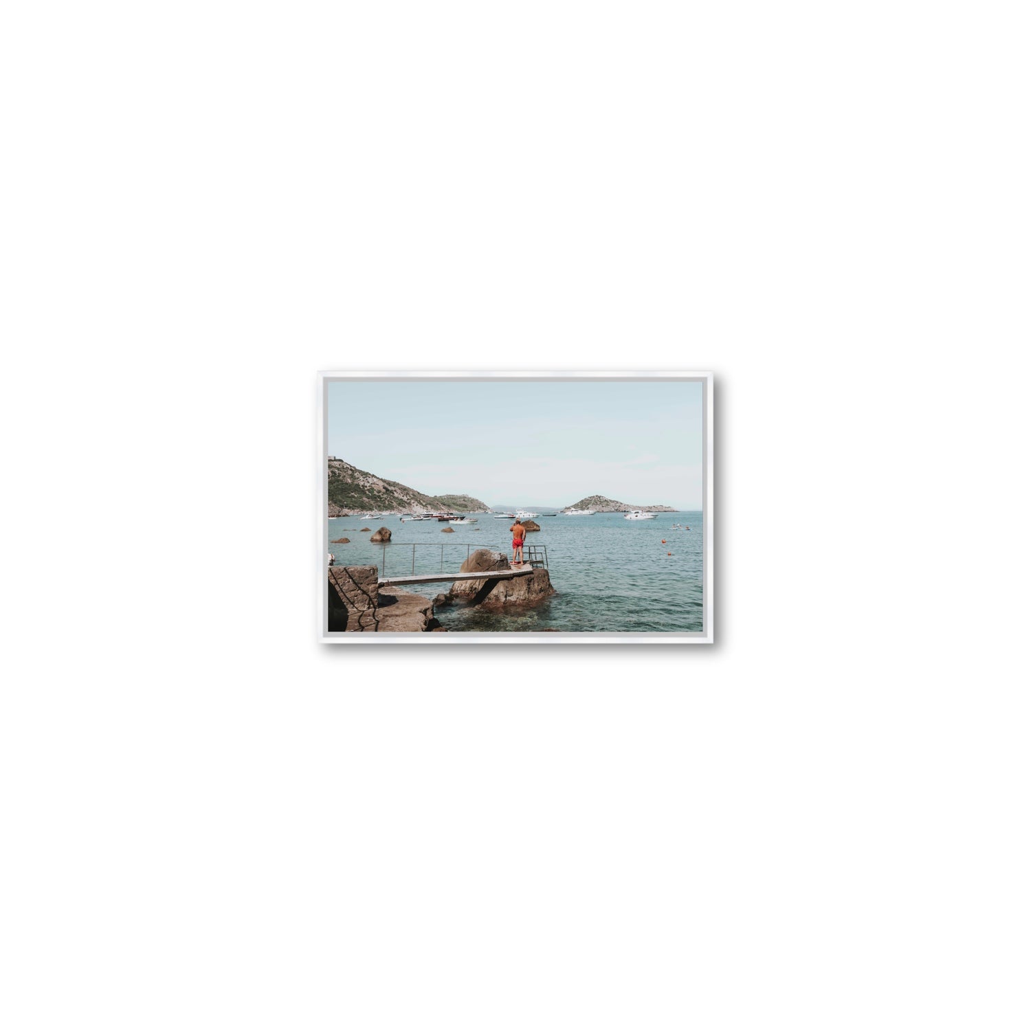 Out Of Office Tuscany coastal Italian wall art Small fine art canvas in white float frame