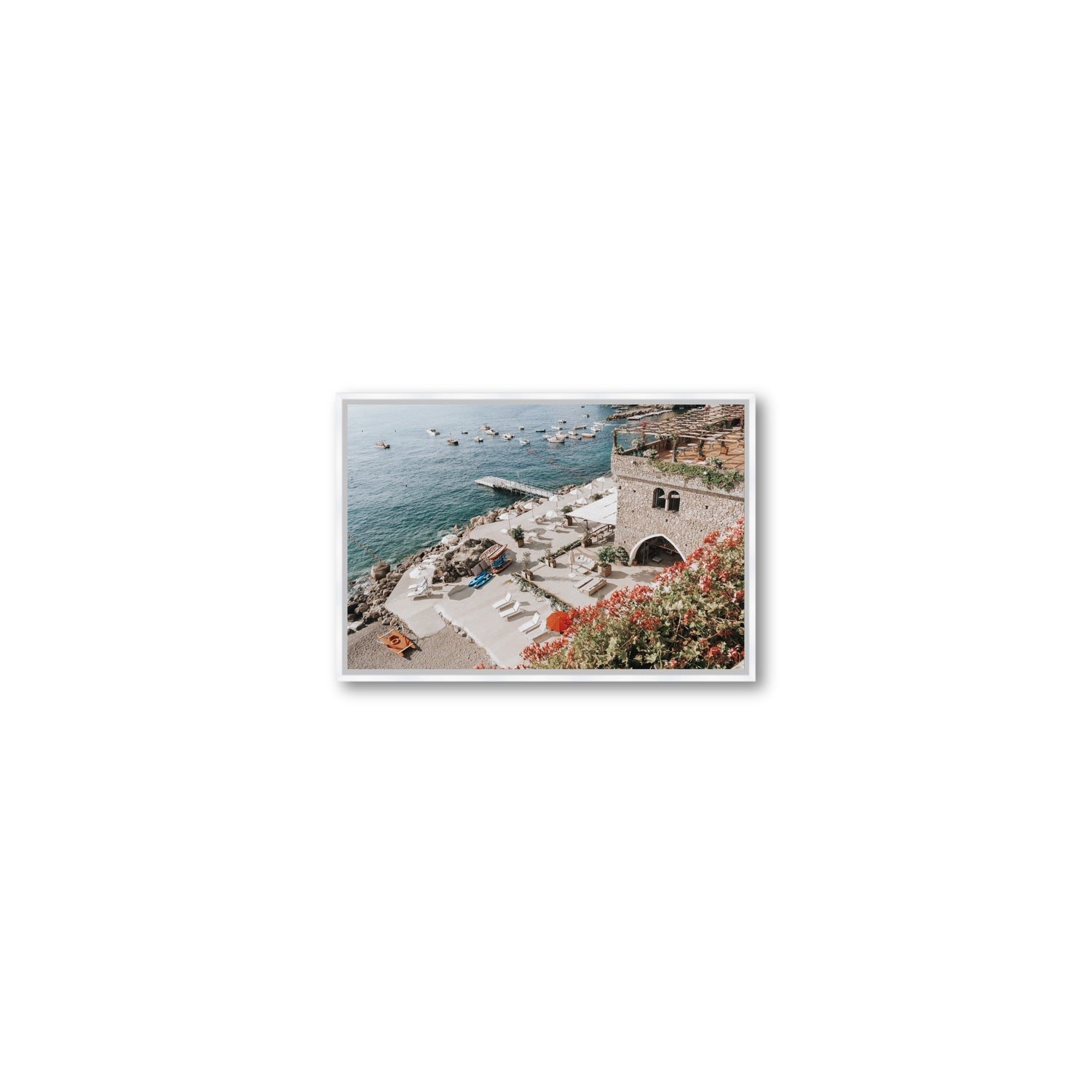 Floral Fortress fine art print, Amalfi, Italy, Small, White Float Frame, Fine Art Canvas