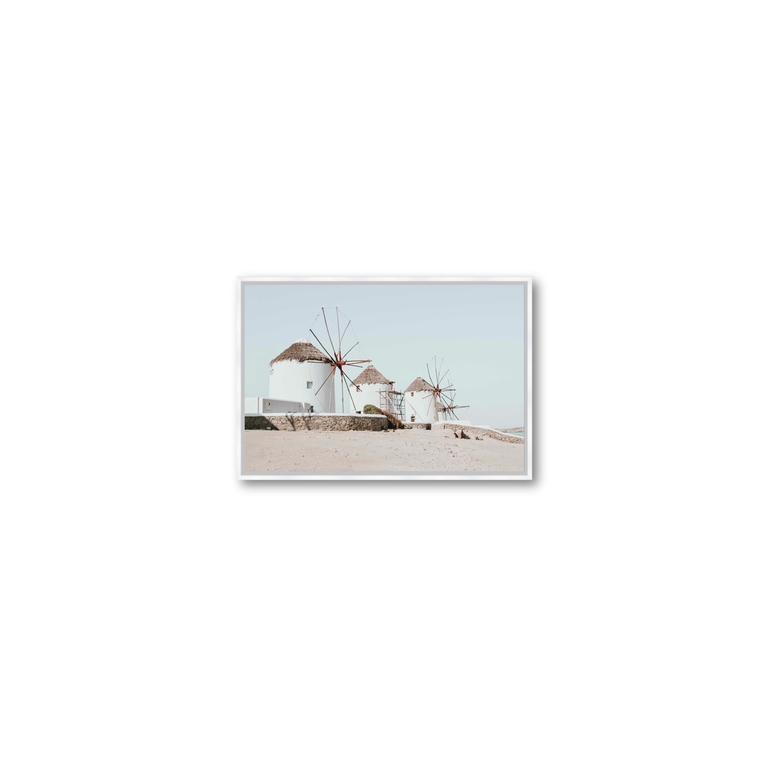 Rustic Icons Mykonos Greek island wall art Small fine art canvas in white float frame