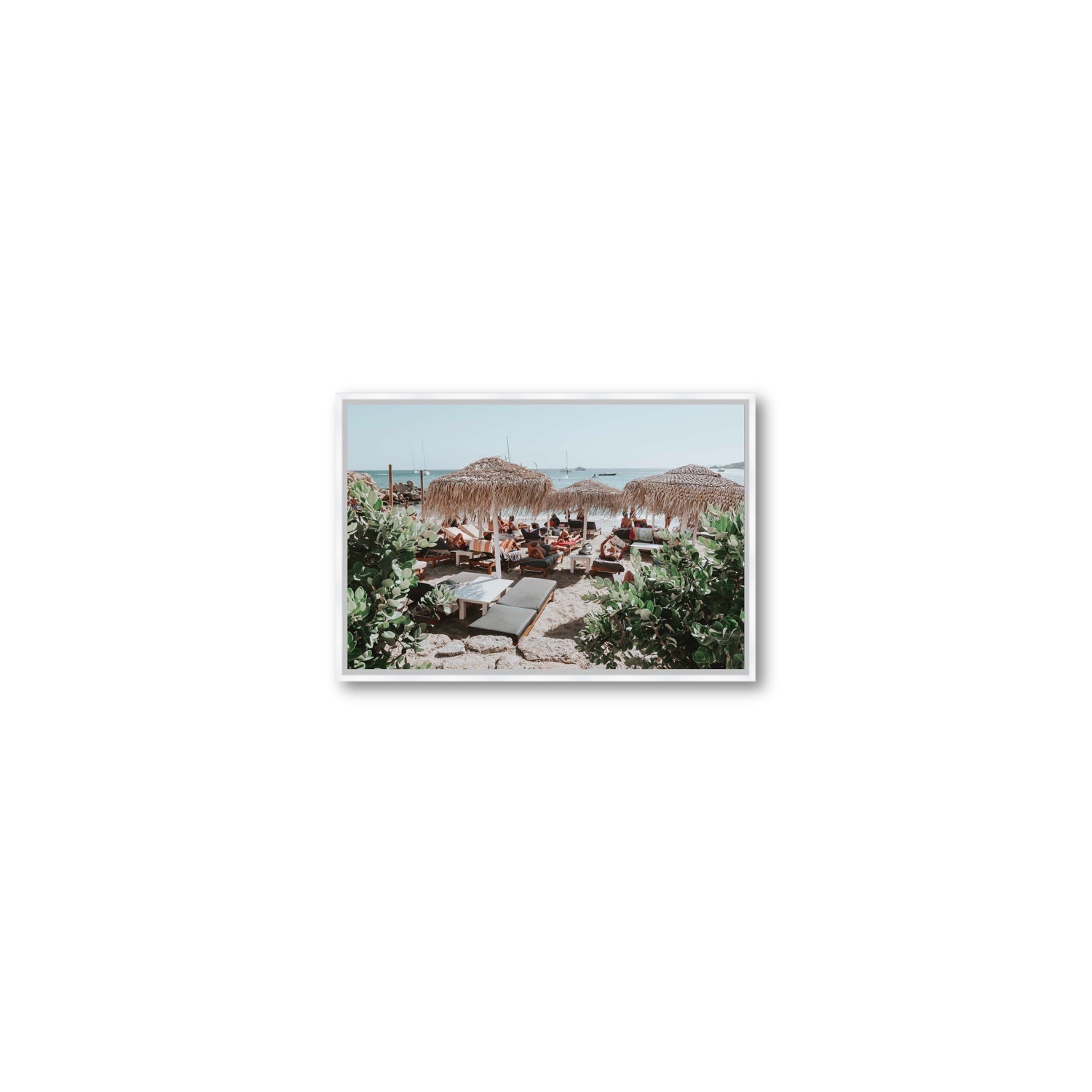 Greek Haven Mykonos Greek island coastal wall art Small fine art canvas in white float frame