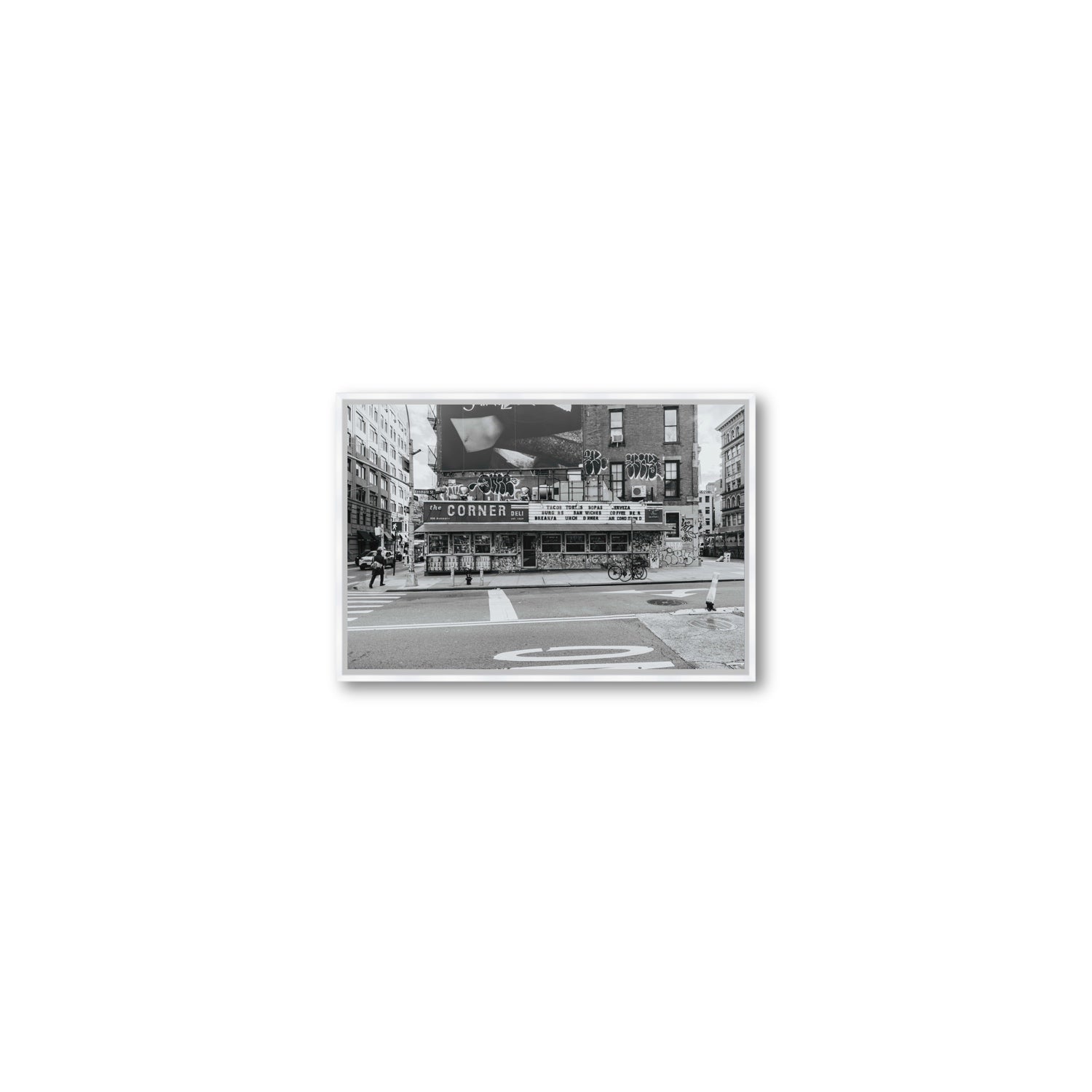 Kenmare Street New York NYC Black & White wall art Small fine art canvas in white float frame