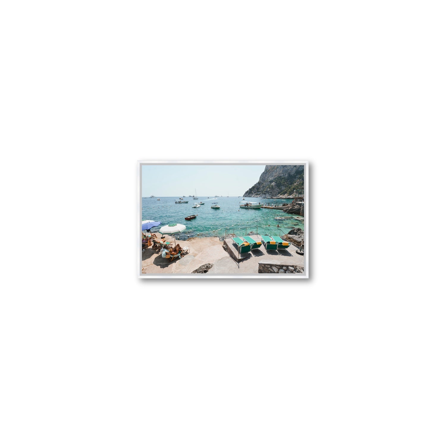 Save Me A Seat Capri Mediterranean wall art Small fine art canvas in white float frame