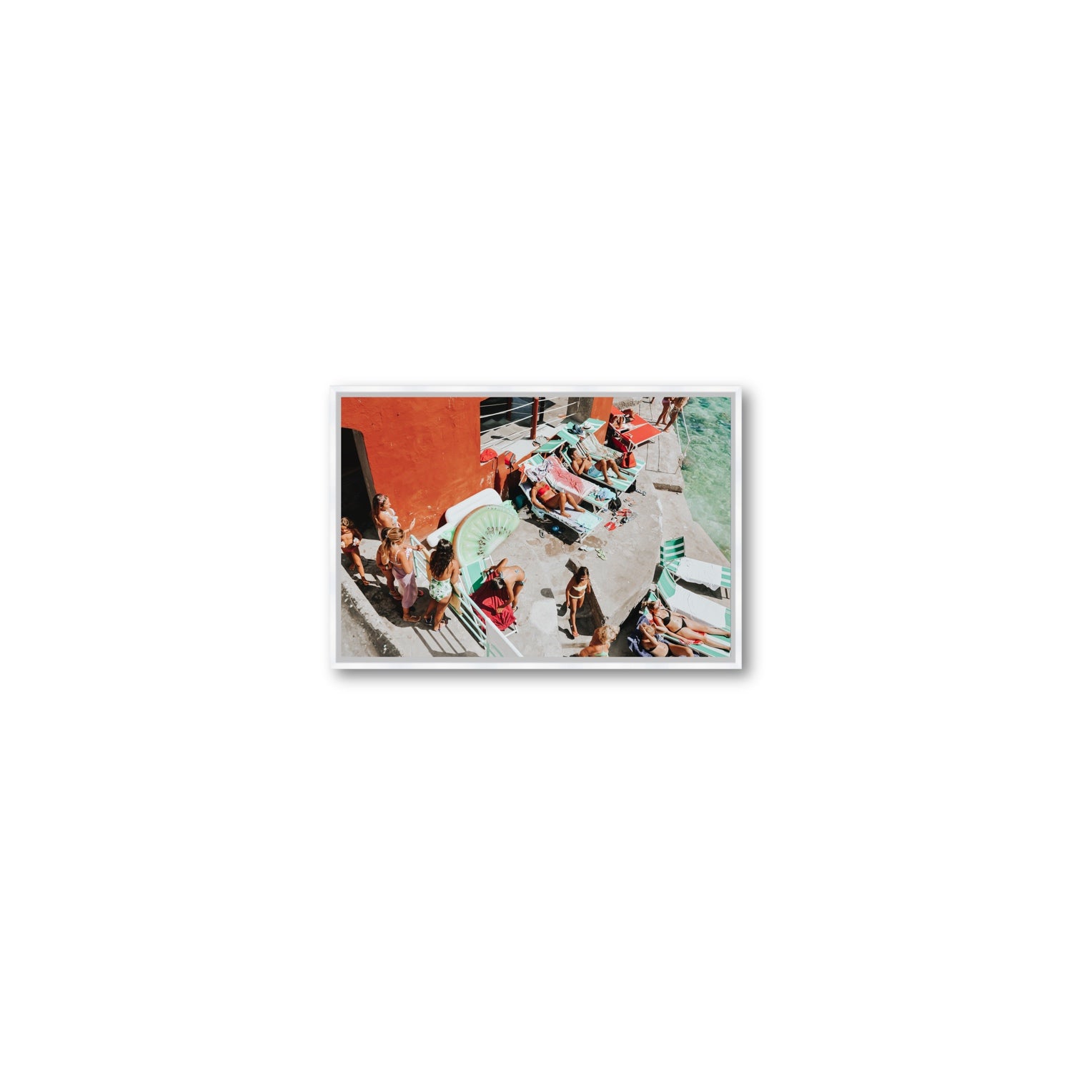 Italianita Capri beach Mediterranean wall art Small fine art canvas in white float frame