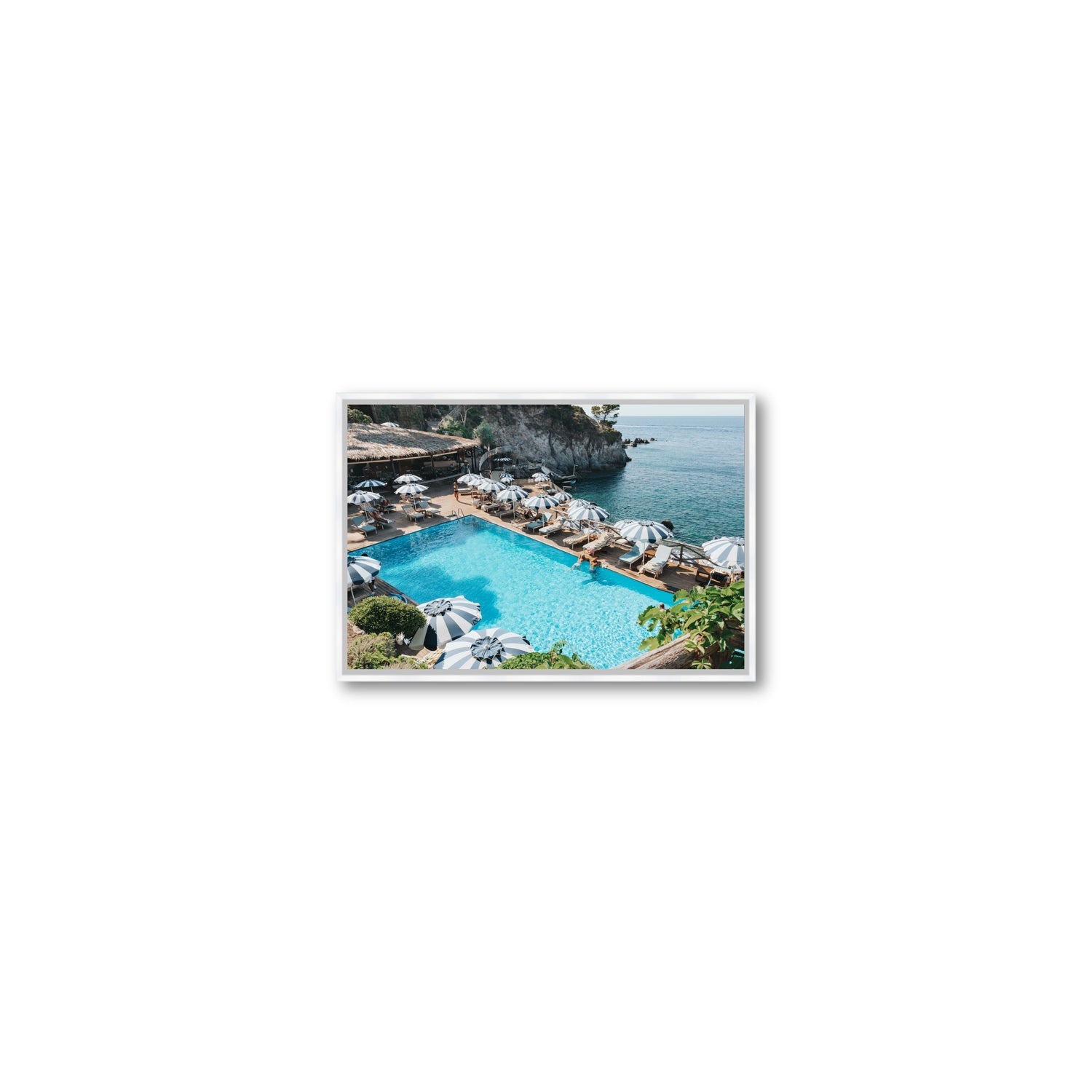 Oceanview Ischia Italian coastal wall art Small fine art canvas in white float frame