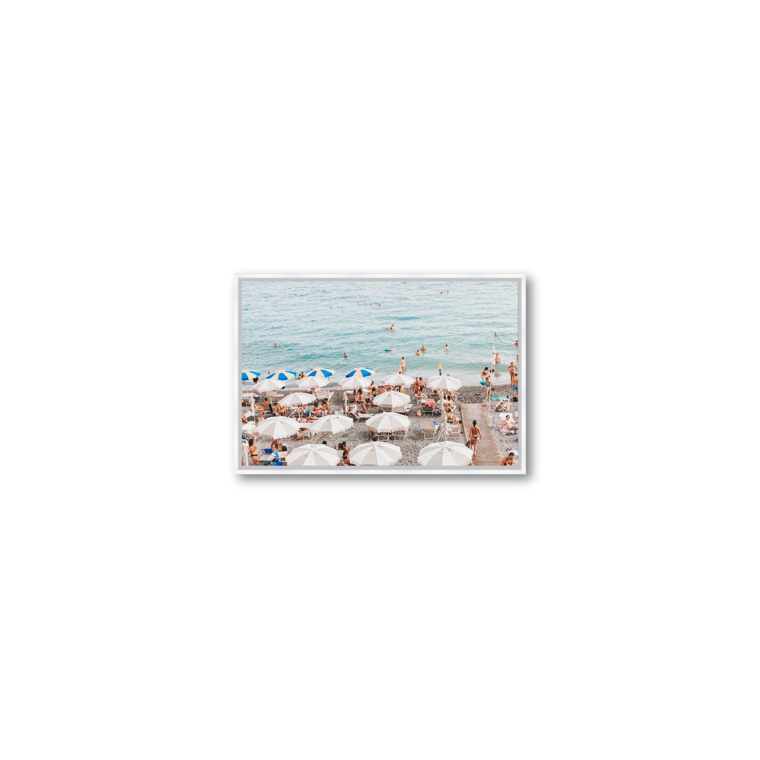 Dreamscape Amalfi Italian beach wall art Small fine art canvas in white float frame