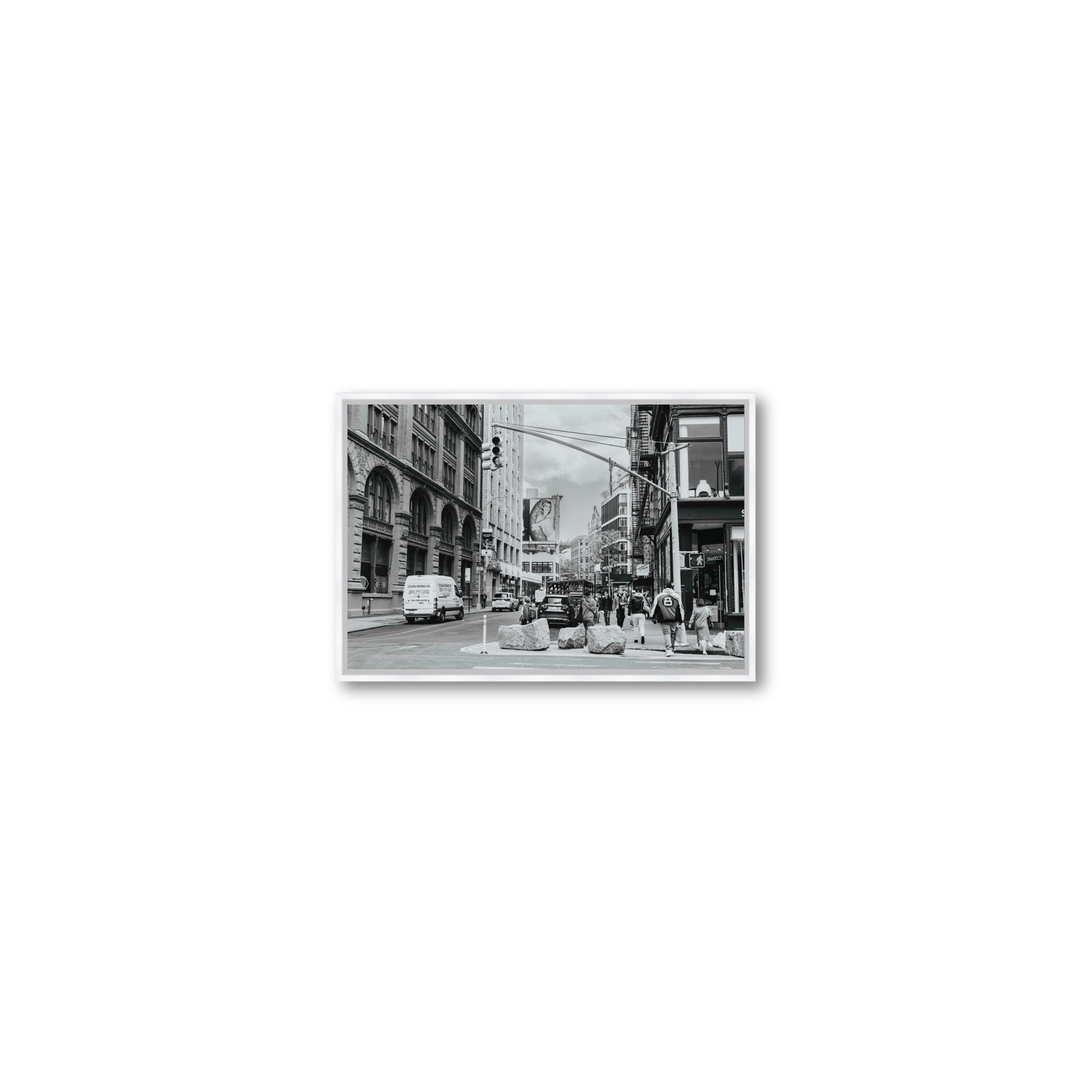 Inkwell Metropolis New York NYC Black & White wall art Small fine art canvas in white float frame