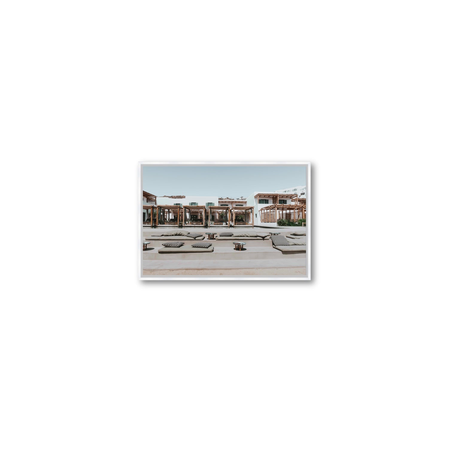 Platis Gialos fine art print, Mykonos, Greece, Small, White Float Frame, Fine Art Canvas