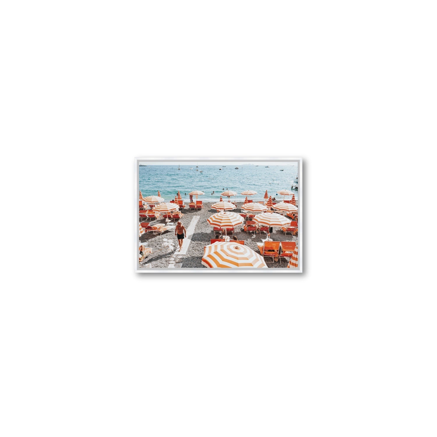 Shoreline Strut Positano wall art Small fine art canvas in white float frame