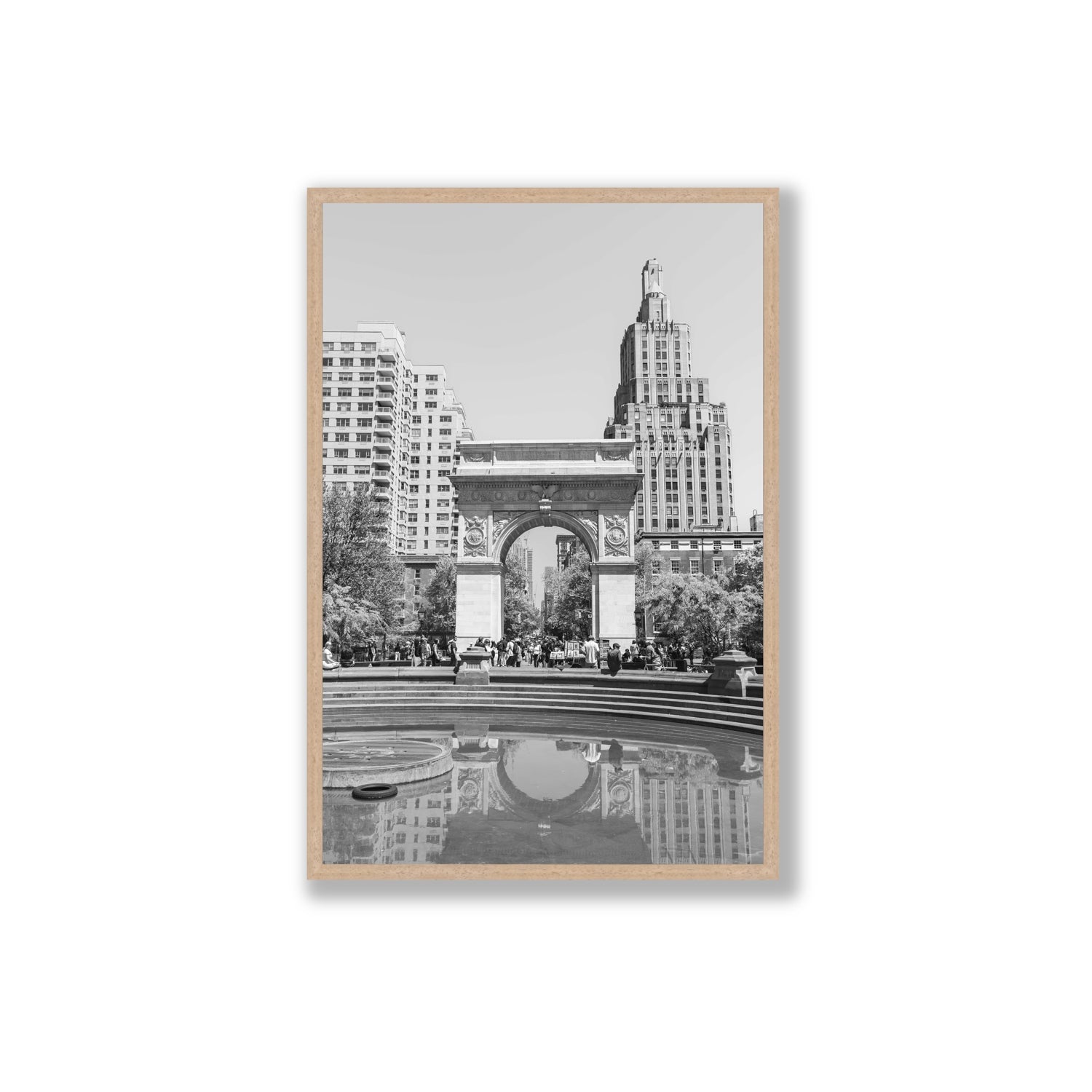 Washington Skyline New York NYC Black & White wall art Extra Large full-bleed fine art print in natural oak frame