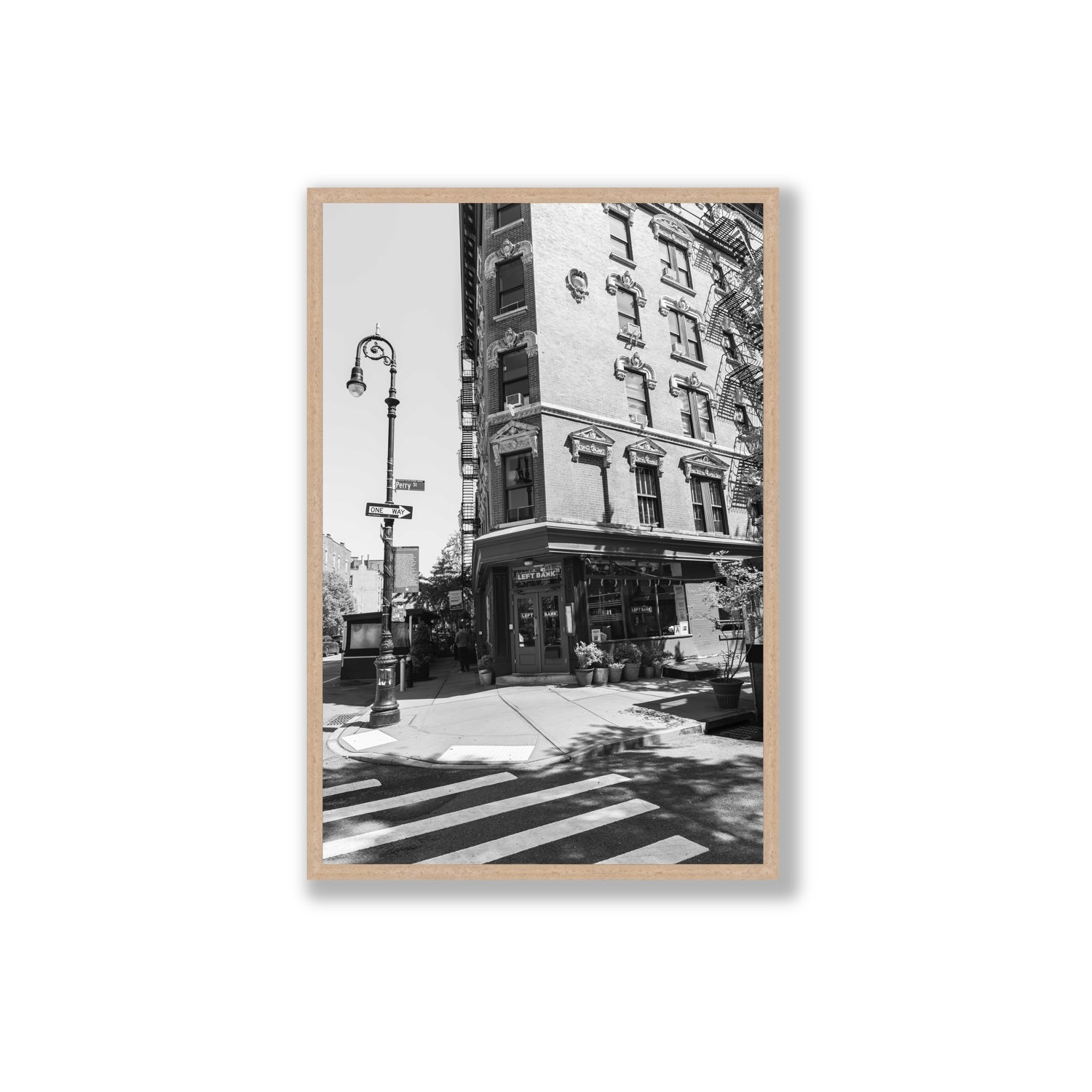 Parisian On Perry New York NYC Black & White wall art Extra Large full-bleed fine art print in natural oak frame