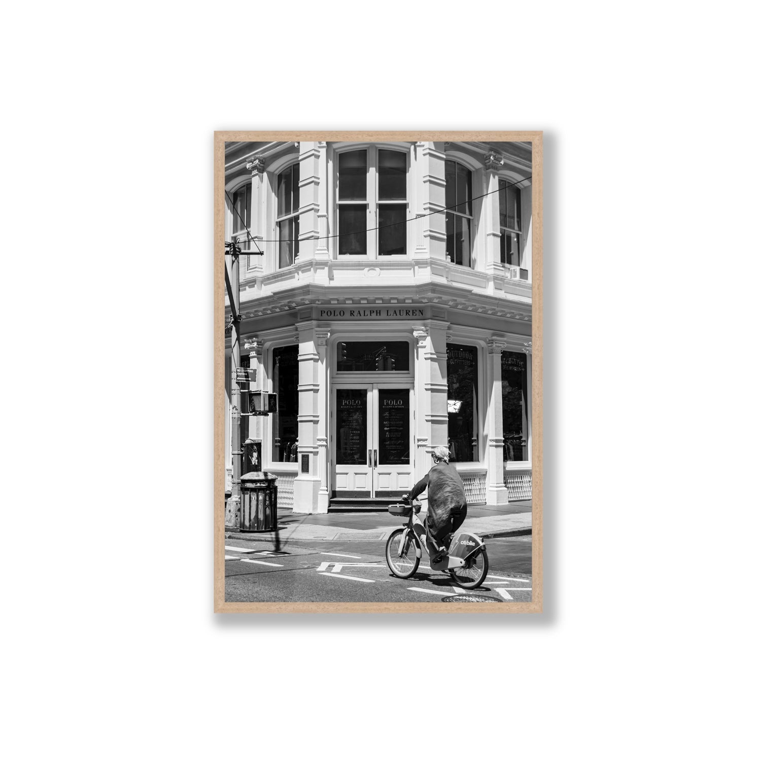 Downtown Rider New York NYC Black & White wall art Extra Large full-bleed fine art print in natural oak frame
