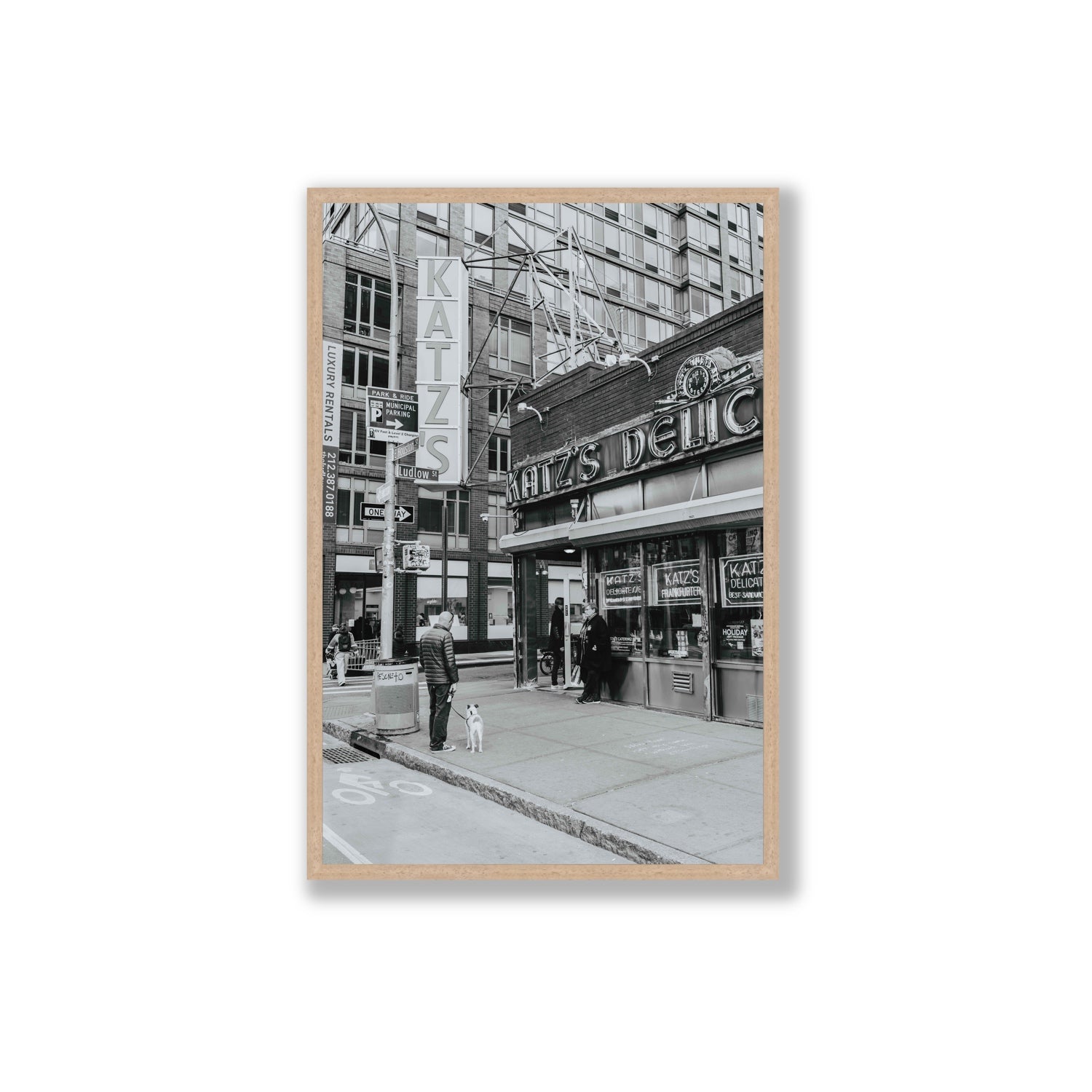 Graphite Gotham New York NYC Black & White wall art Extra Large full-bleed fine art print in natural oak frame