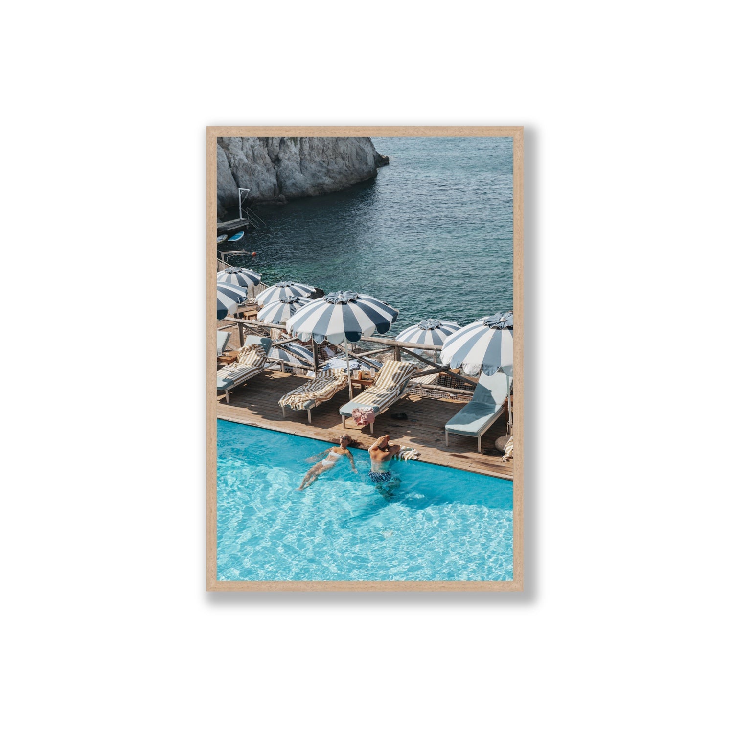 I'm Busy Ischia Italian coastal Mediterranean wall art Extra Large full-bleed fine art print in natural oak frame
