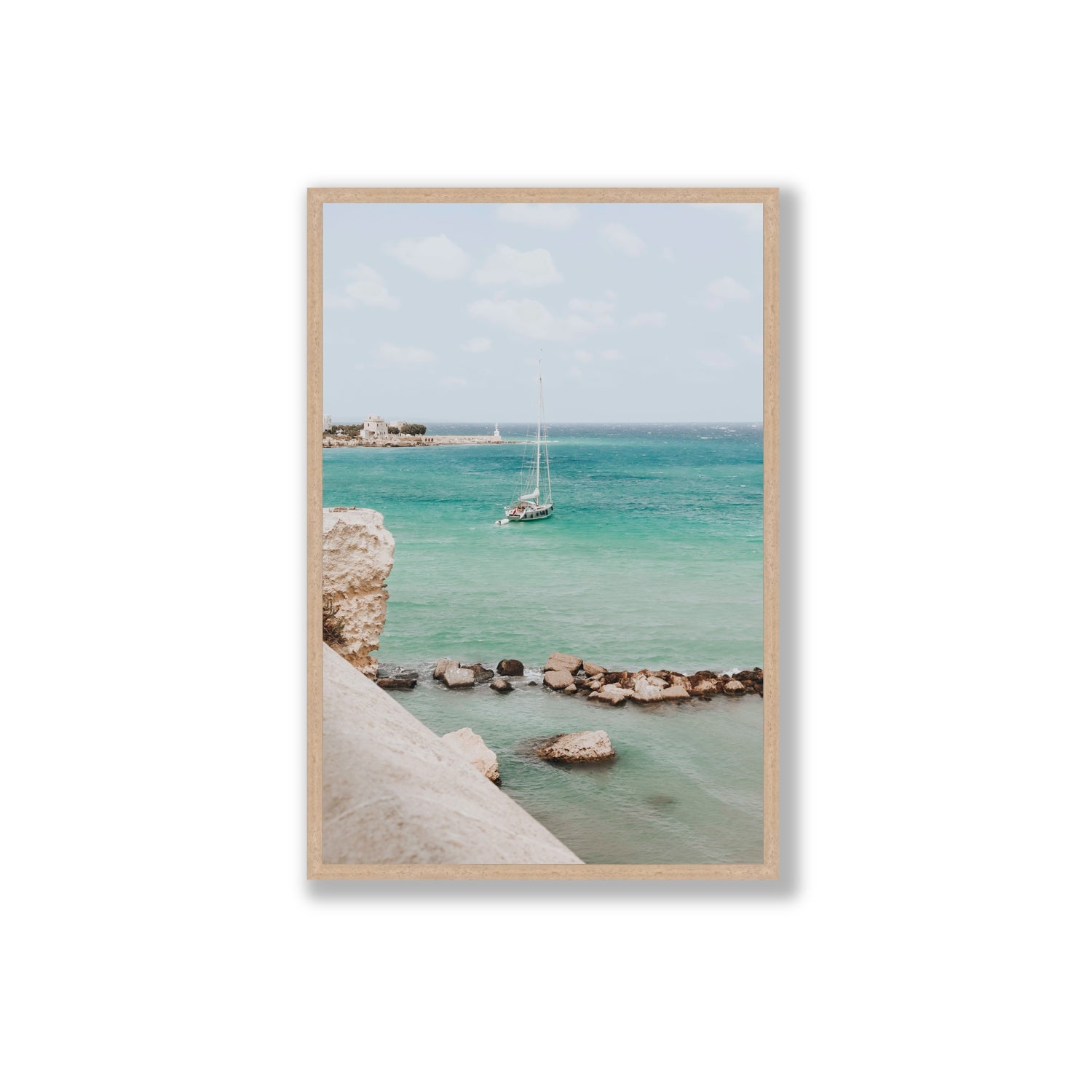 Seafarer's Dream Puglia Seafarer’s Dream coastal wall art Extra Large full-bleed fine art print in natural oak frame