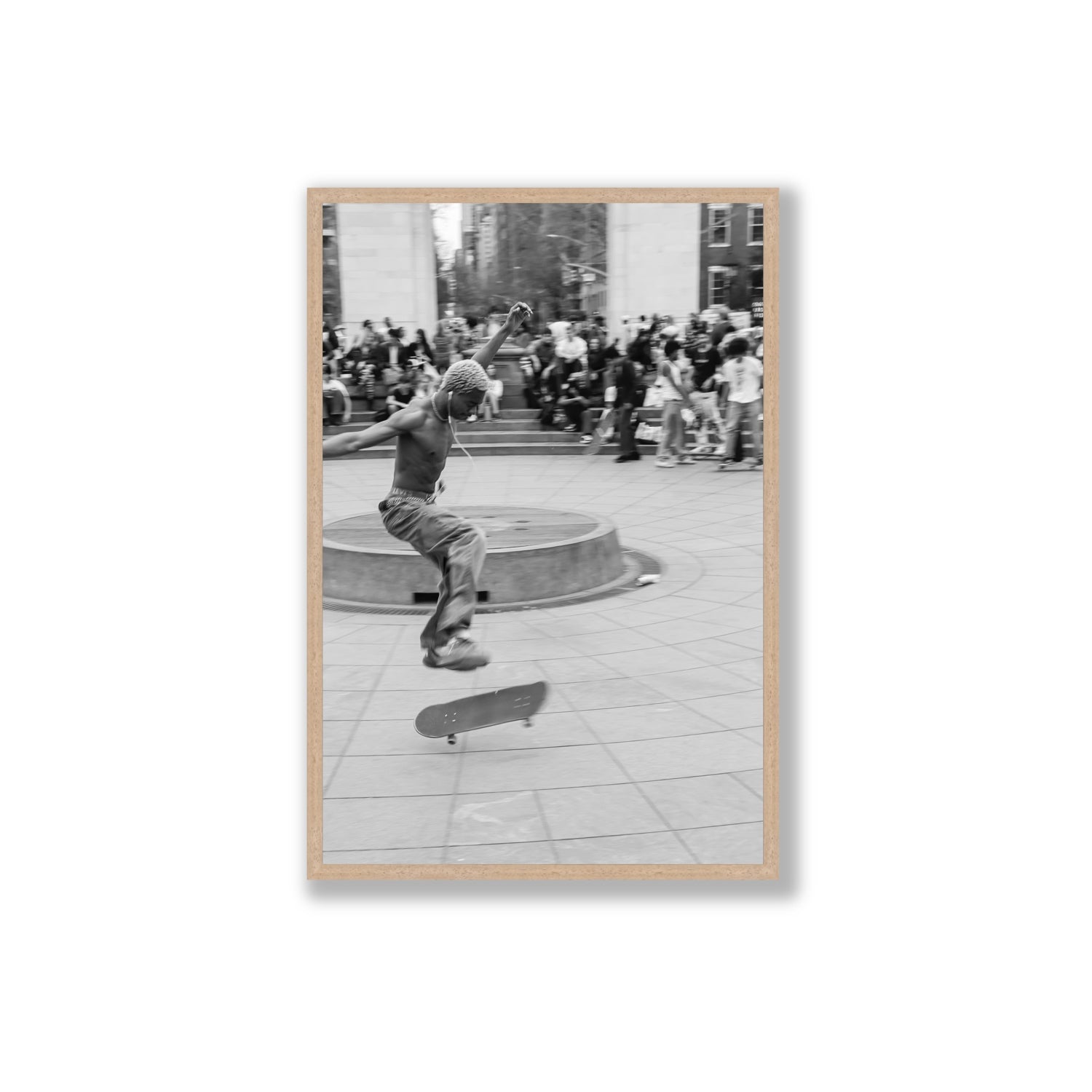 Airborne Rhythms New York NYC Black & White wall art Extra Large full-bleed fine art print in natural oak frame