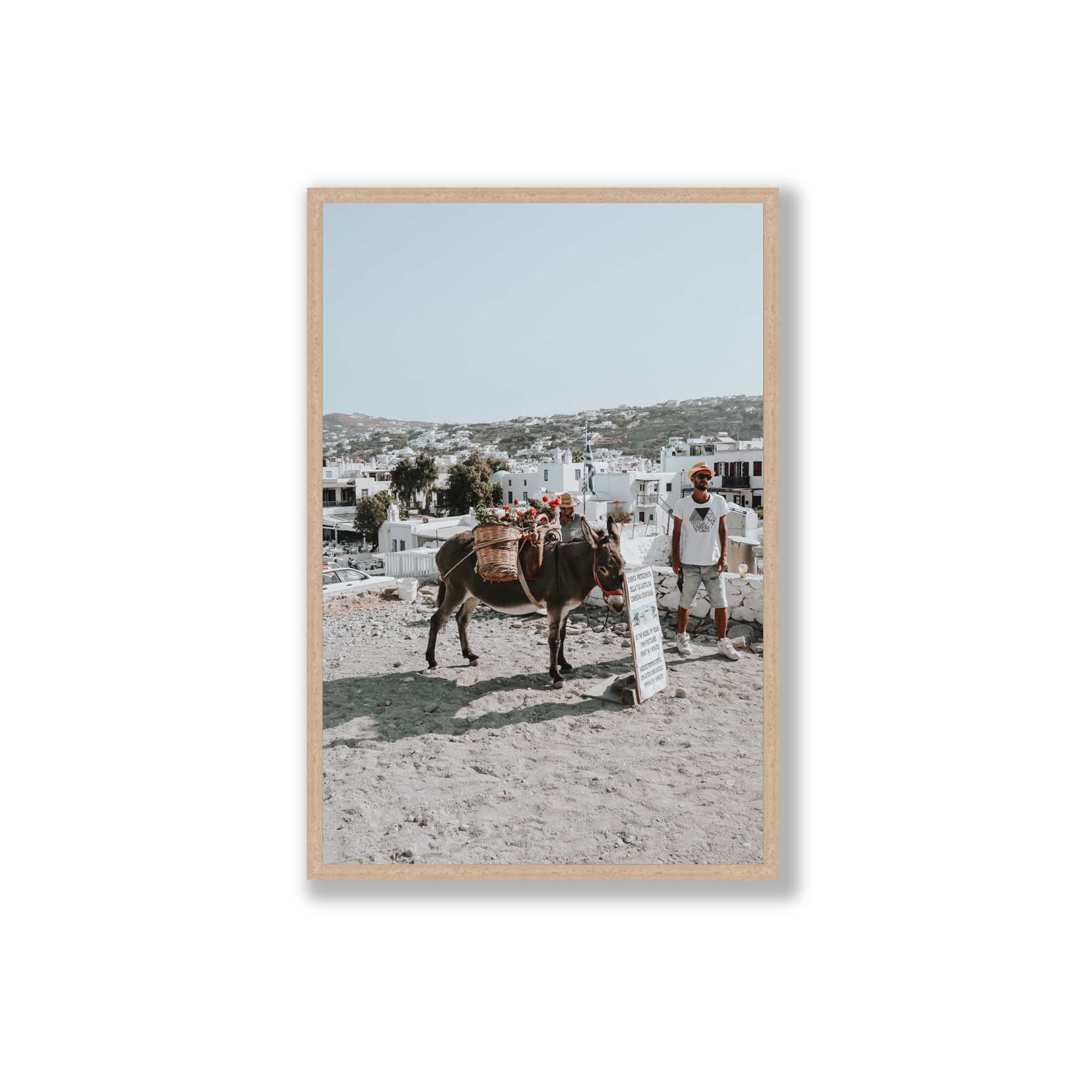 Let The Journey Begin Mykonos Greek island wall art Extra Large full-bleed fine art print in natural oak frame