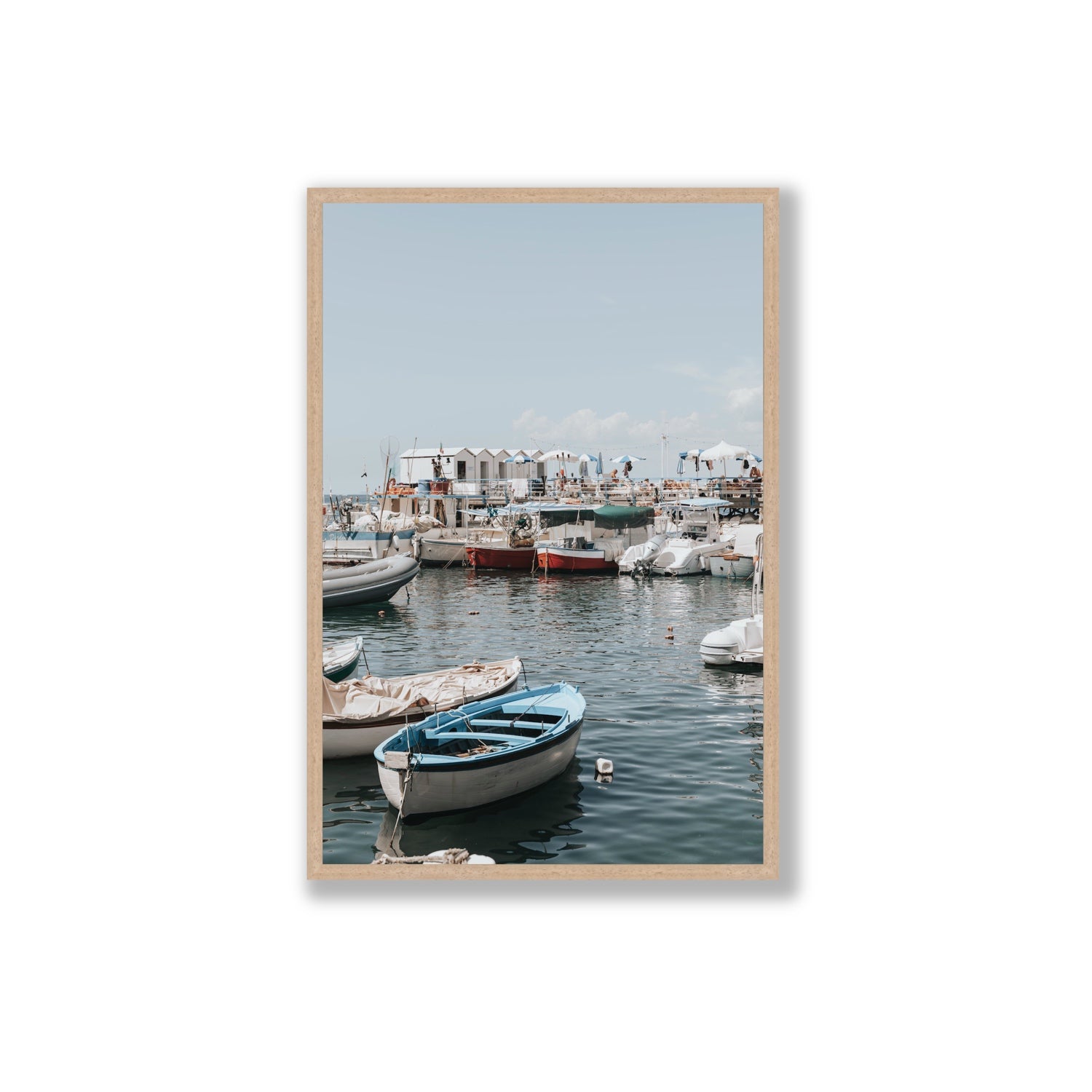 Harbour Hues Sorrento coastal Carousel wall art Extra Large full-bleed fine art print in natural oak frame