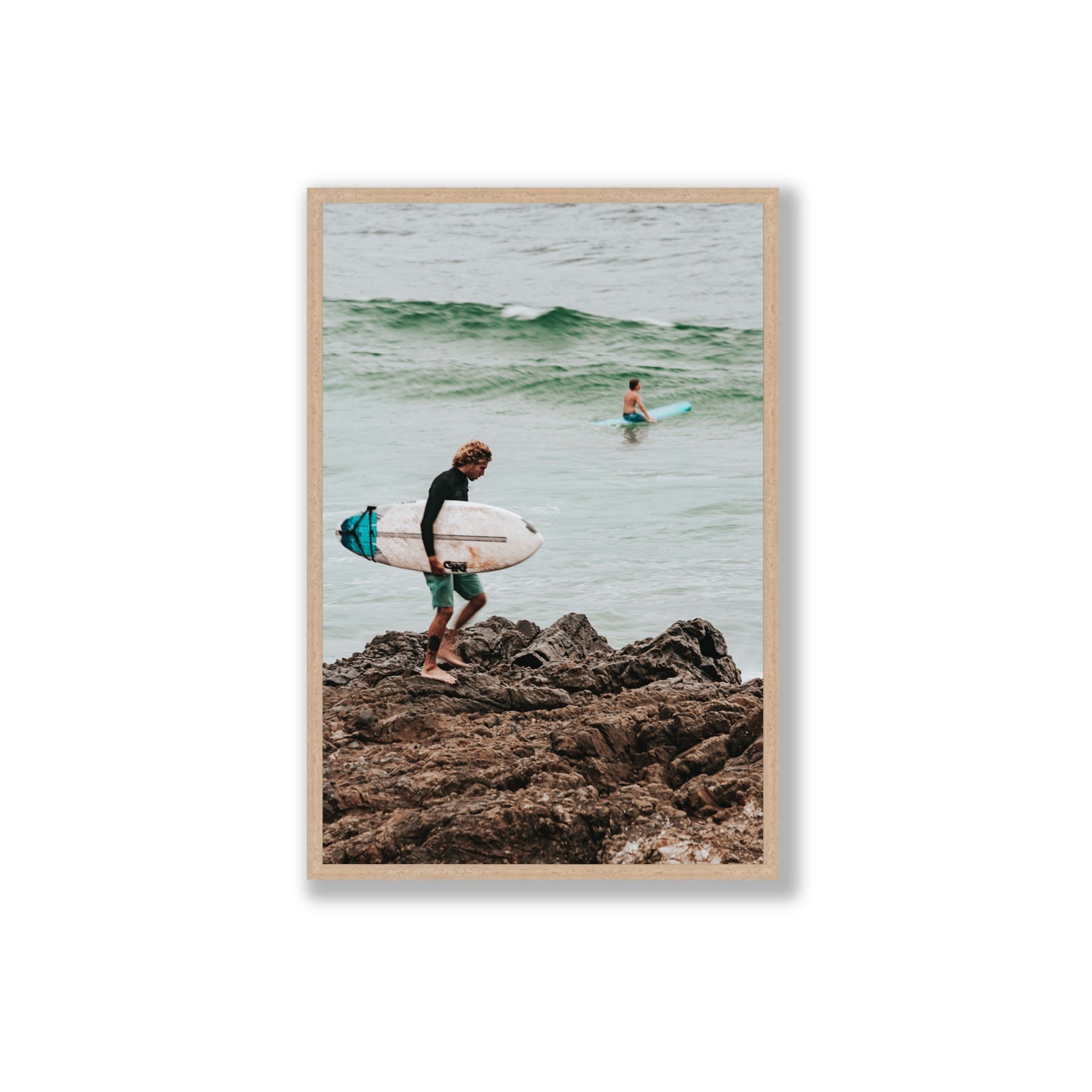 Not All Who Wander Are Lost Byron Bay Surf wall art Extra Large full-bleed fine art print in natural oak frame