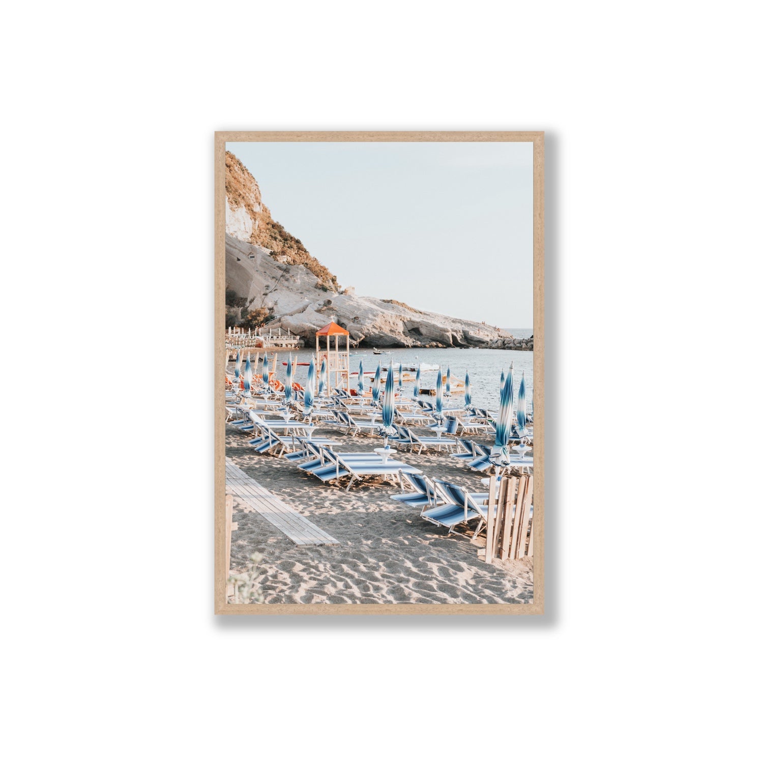 The Golden Hour Ischia Italian coastal wall art Extra Large full-bleed fine art print in natural oak frame