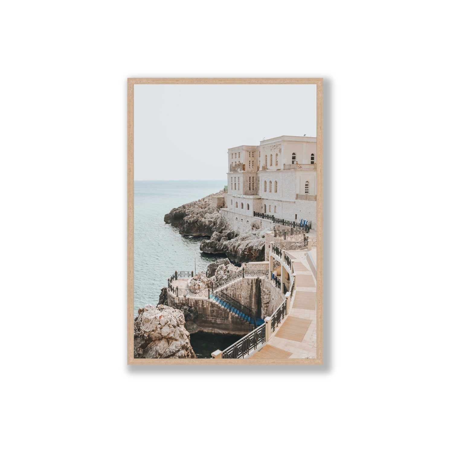 Santa Cesarea Puglia Italian coastal wall art Extra Large full-bleed fine art print in natural oak frame