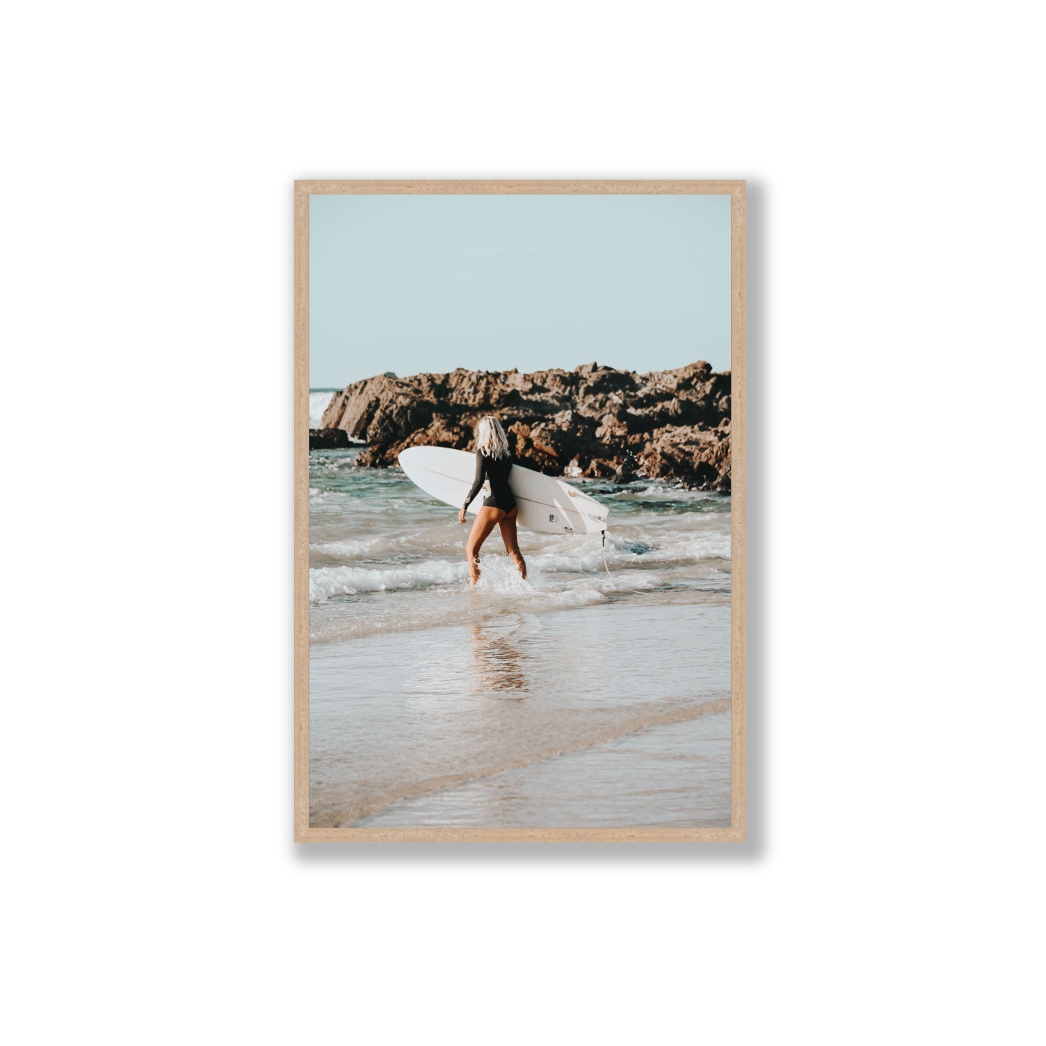 Bethany Byron Bay Surf coastal decor wall art Extra Large full-bleed fine art print in natural oak frame