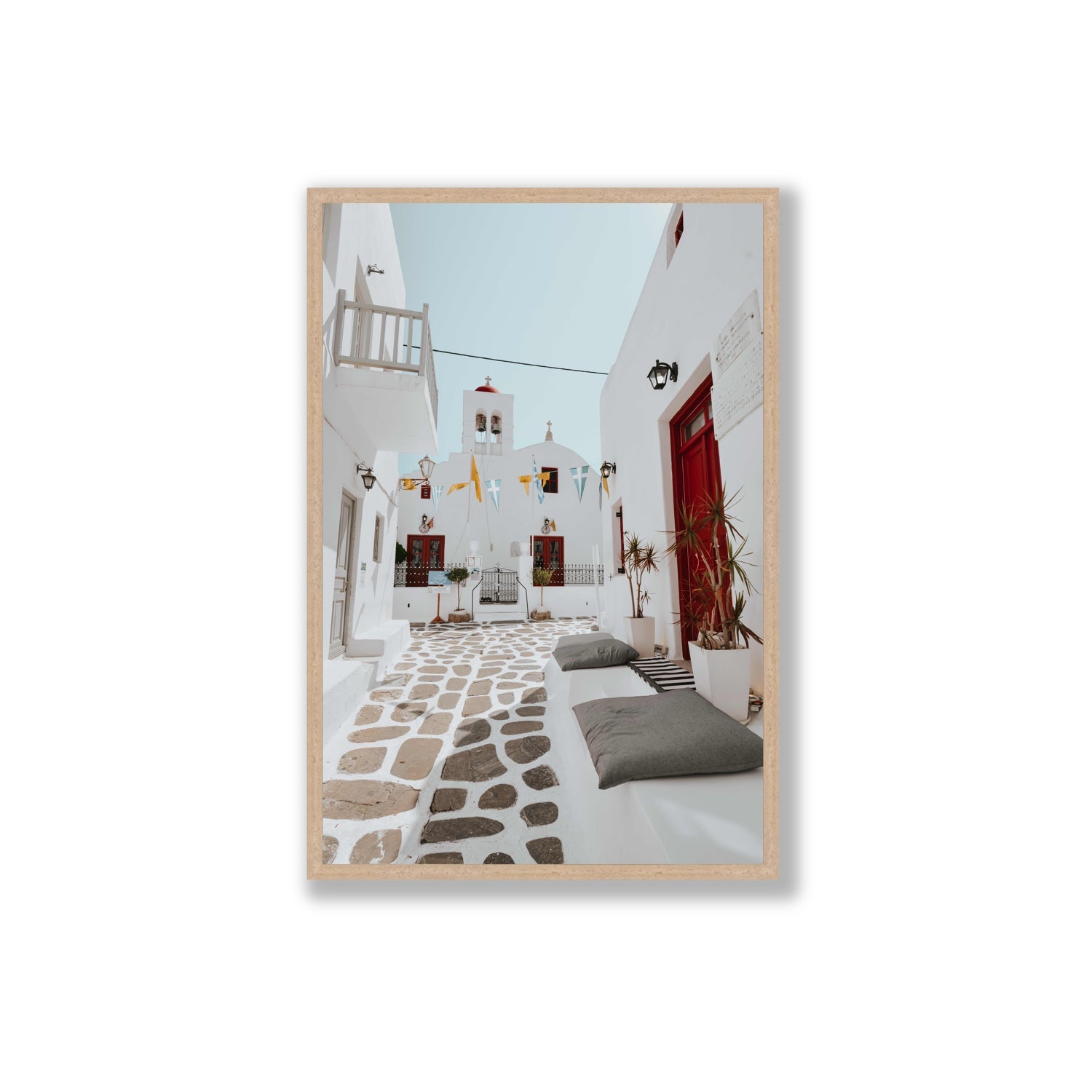 Cycladic Charm fine art print, Mykonos, Greece, Extra Large, Natural Oak Frame · Full Bleed, Fine Art Print