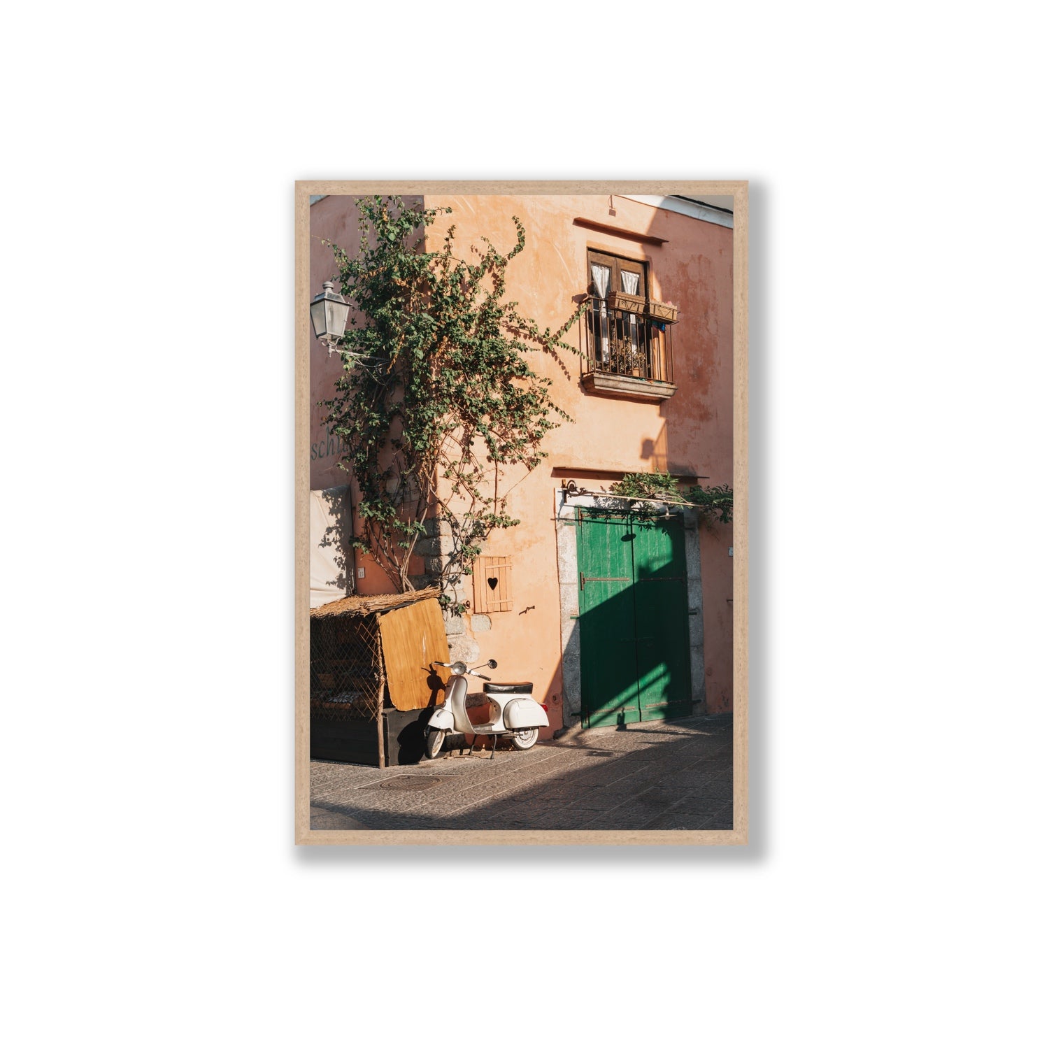 La Casa Ischia Italian Mediterranean decor wall art Extra Large full-bleed fine art print in natural oak frame