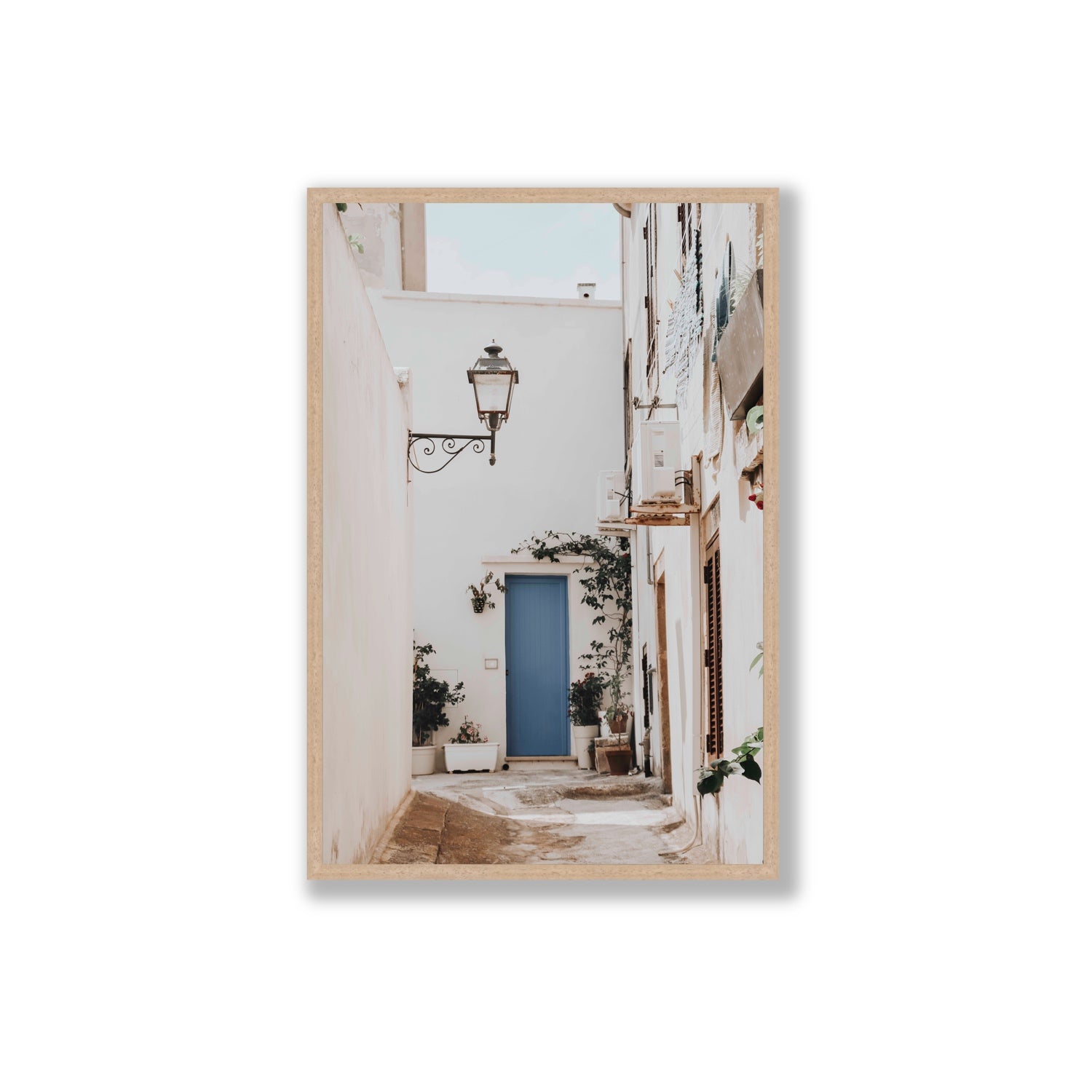 Entry Envy Puglia Ostuni wall art Extra Large full-bleed fine art print in natural oak frame