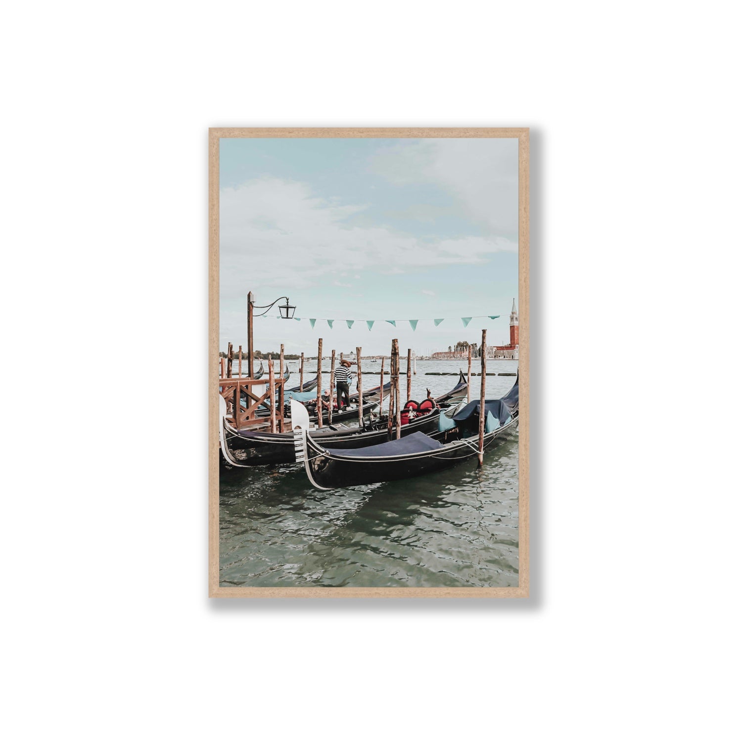 The Gondolier Venice Gondola Italian wall art Extra Large full-bleed fine art print in natural oak frame