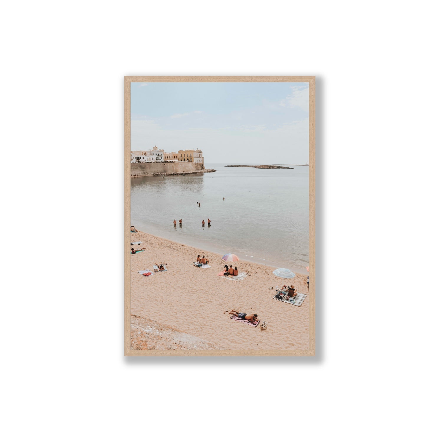 Spiaggia della Purita Puglia coastal art print Extra Large full-bleed fine art print in natural oak frame