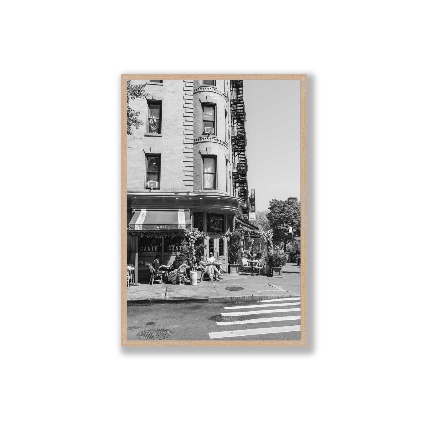 Sunny Soiree New York NYC Black & White wall art Extra Large full-bleed fine art print in natural oak frame