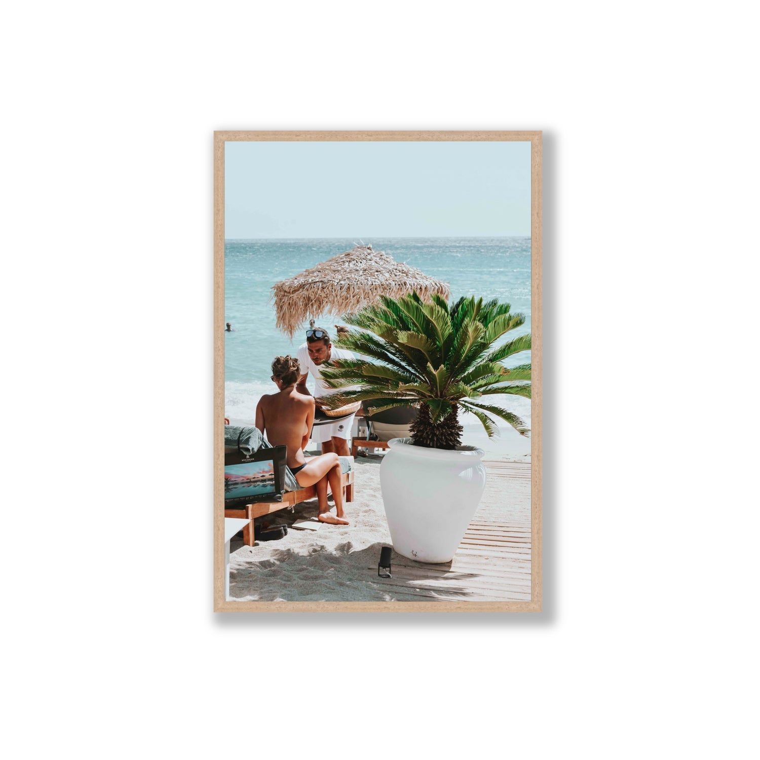 At Your Service Mykonos Greek island wall art Extra Large full-bleed fine art print in natural oak frame