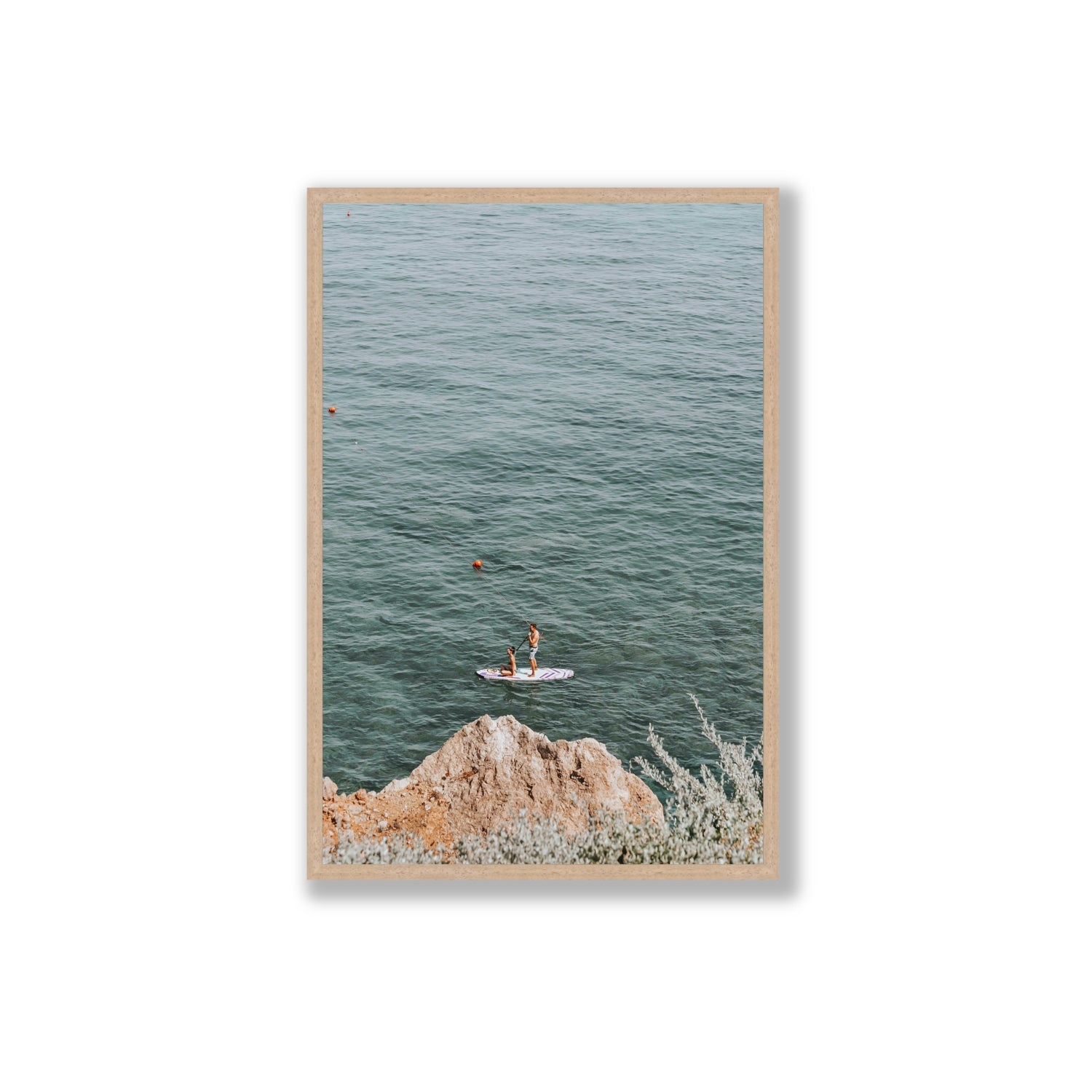 Into The Vibe Without Getting Wet Tuscany coastal wall art Extra Large full-bleed fine art print in natural oak frame