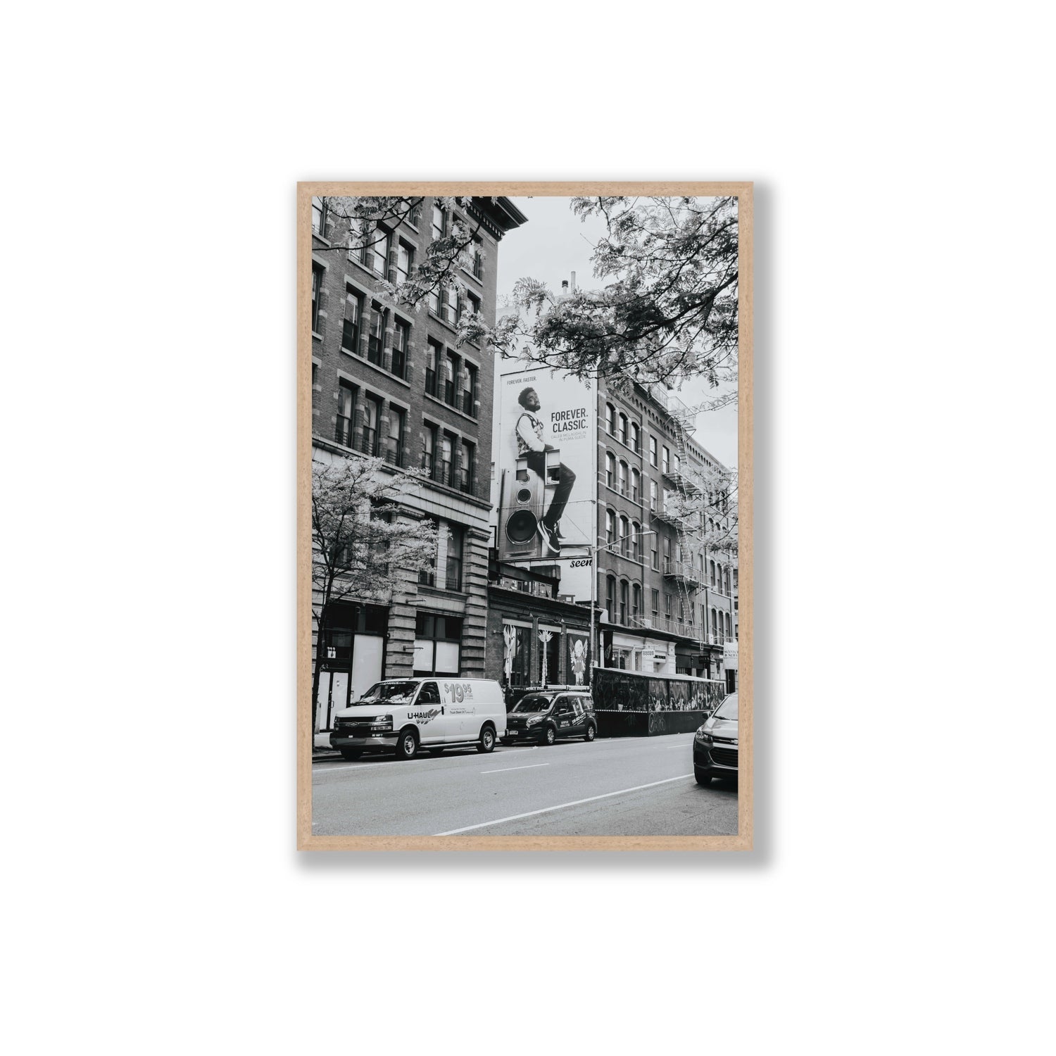 Forever Classic New York NYC Black & White wall art Extra Large full-bleed fine art print in natural oak frame