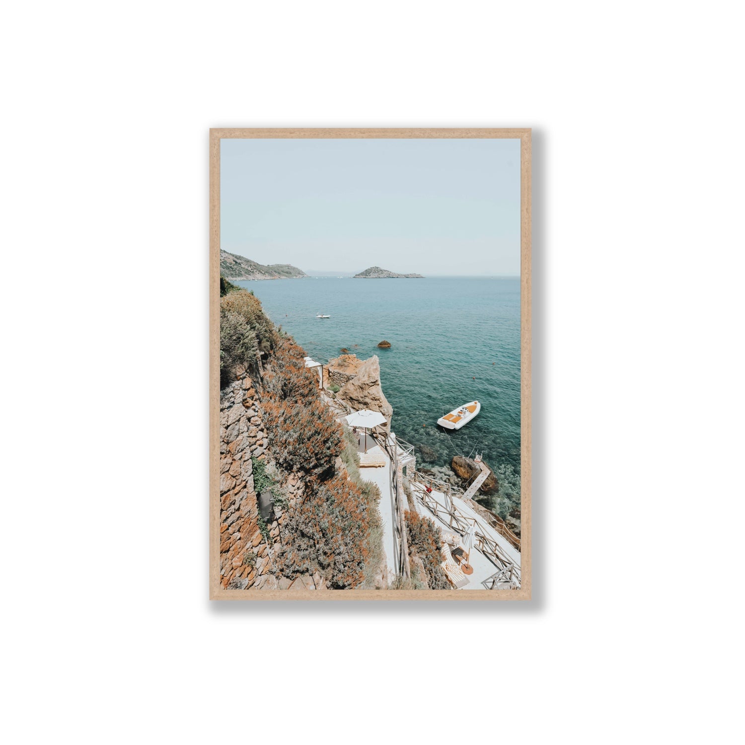 Front Row Seat Tuscany coastal wall art Extra Large full-bleed fine art print in natural oak frame